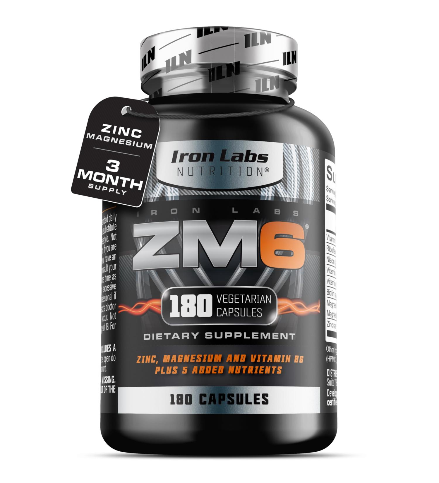 Iron Labs ZM6 3 Month Supply Zinc Magnesium Aspartate Supplement 180 Vegetarian Capsules Magnesium and zinc Supplements for Men & Women 180 Count (Pack of 1) - Buy Online on GoSupps.com