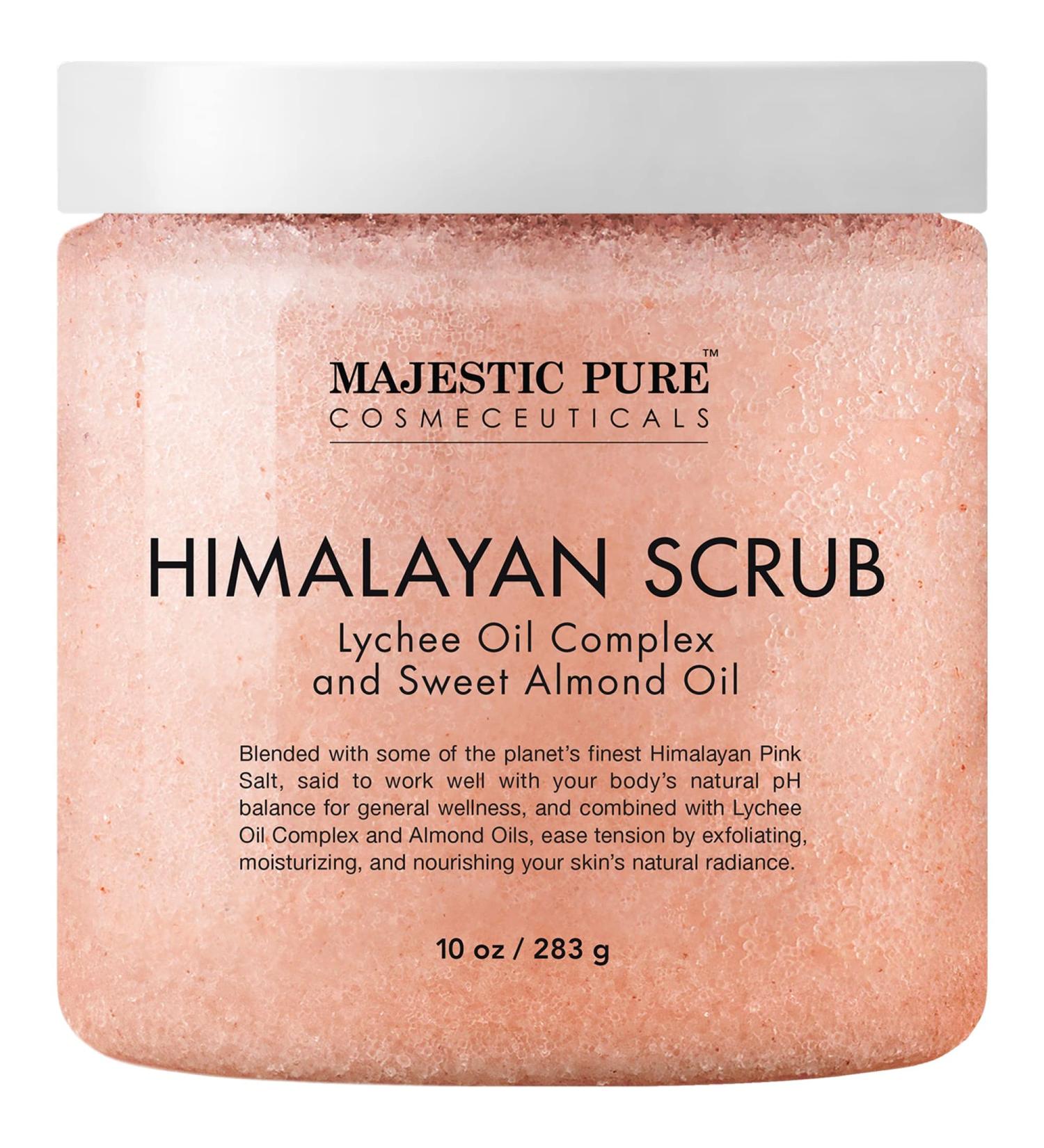 MAJESTIC PURE Himalayan Salt Body Scrub with Lychee Oil - Exfoliating & Moisturizing 10 oz - Buy Online on GoSupps.com