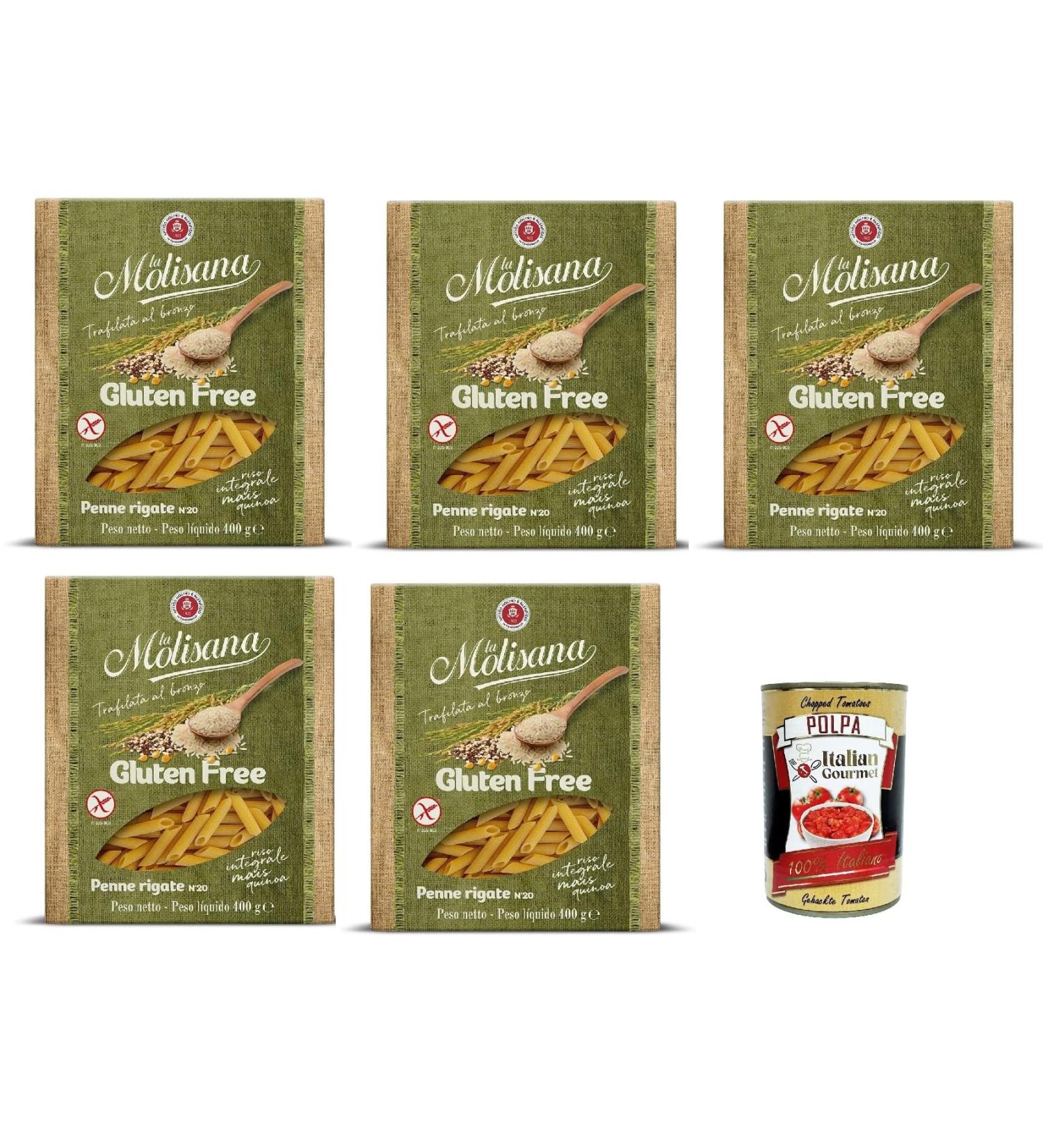  Italian Gourmet E.R. La Molisana Penne Rigate n. 20 Gluten-Free Pasta with Rice Corn and Quinoa Gluten-Free 400 g + Italian Gourmet Pulp 400 g - Buy Online on GoSupps.com