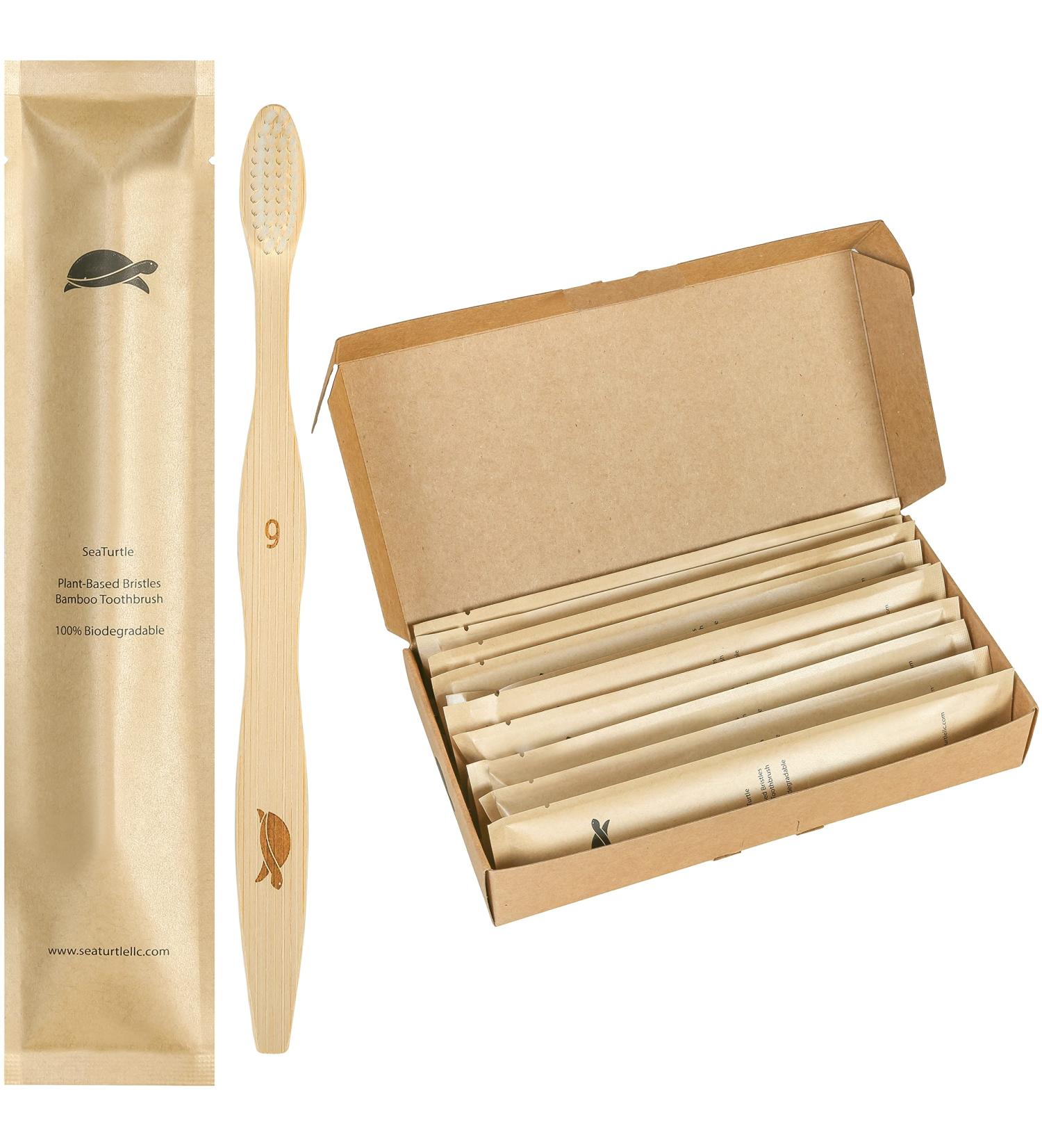 Sea Turtle Plant-Based Bamboo Toothbrushes - Individually Sealed 10 Pack for Adults - Buy Online on GoSupps.com