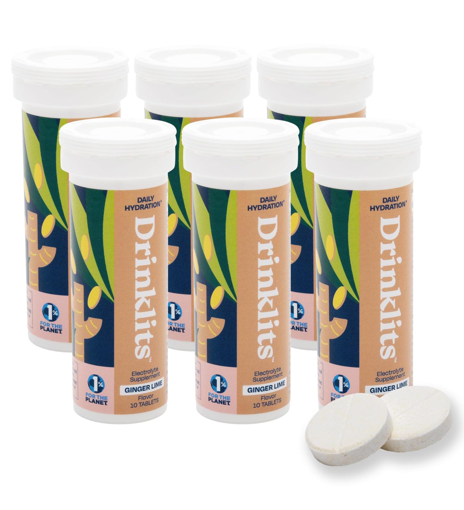 Ginger Lime Fizzy Electrolyte Sports Drink Tablets | 6 Tube Bundle | 0g Sugar | Natural Flavors | Summer Travel Essential | 60 Servings - Buy Online on GoSupps.com