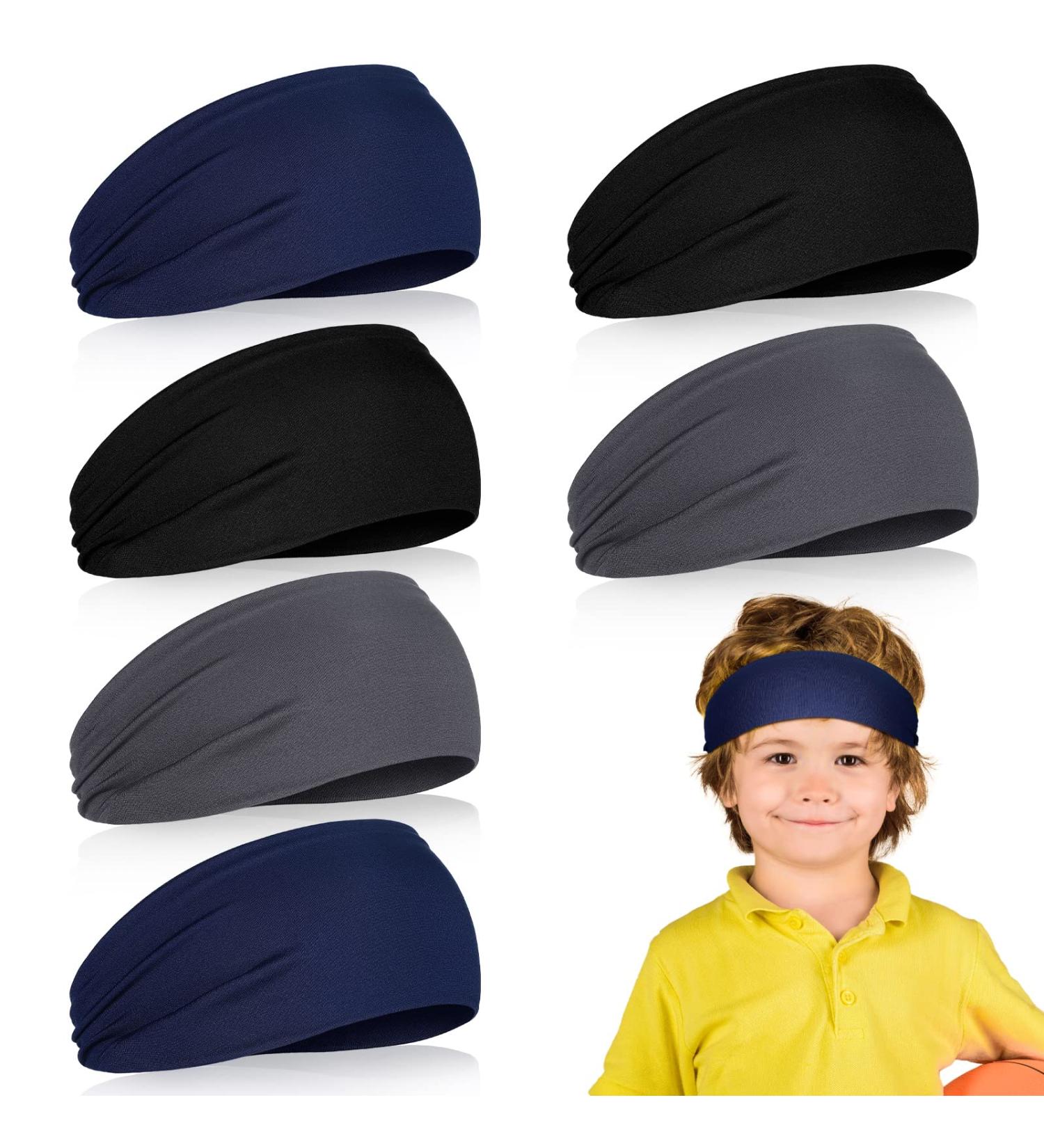 6 Pcs Kids Boys Headbands - Athletic Sweatbands for Children - Football Headband Youth Sweat Absorbing Hairband - Black/Dark Gray/Navy Blue - Buy Online on GoSupps.com