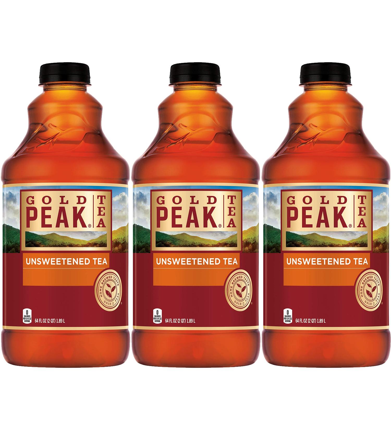 Gold Peak Unsweetened Iced Tea, 64 Fl Oz (Pack of 3, Total of 192 Fl Oz)