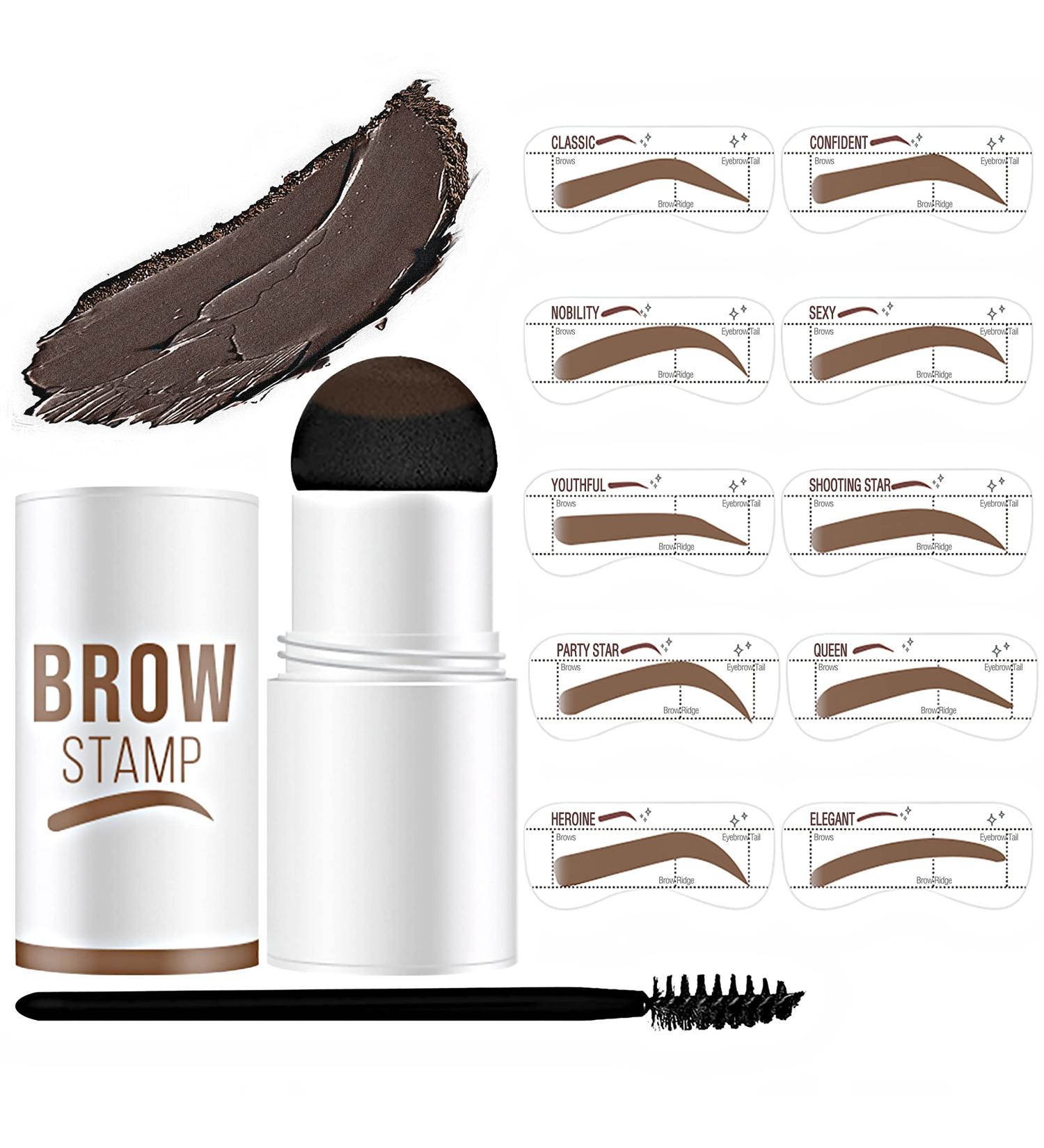 QAOVDS Eyebrow Stamp Stencil Kit - 1 Step Stamping & 10 Reusable Stencils for Perfect, Long-Lasting, Waterproof Dark Brown Eyebrow Makeup - 12 Piece Set - Buy Online on GoSupps.com
