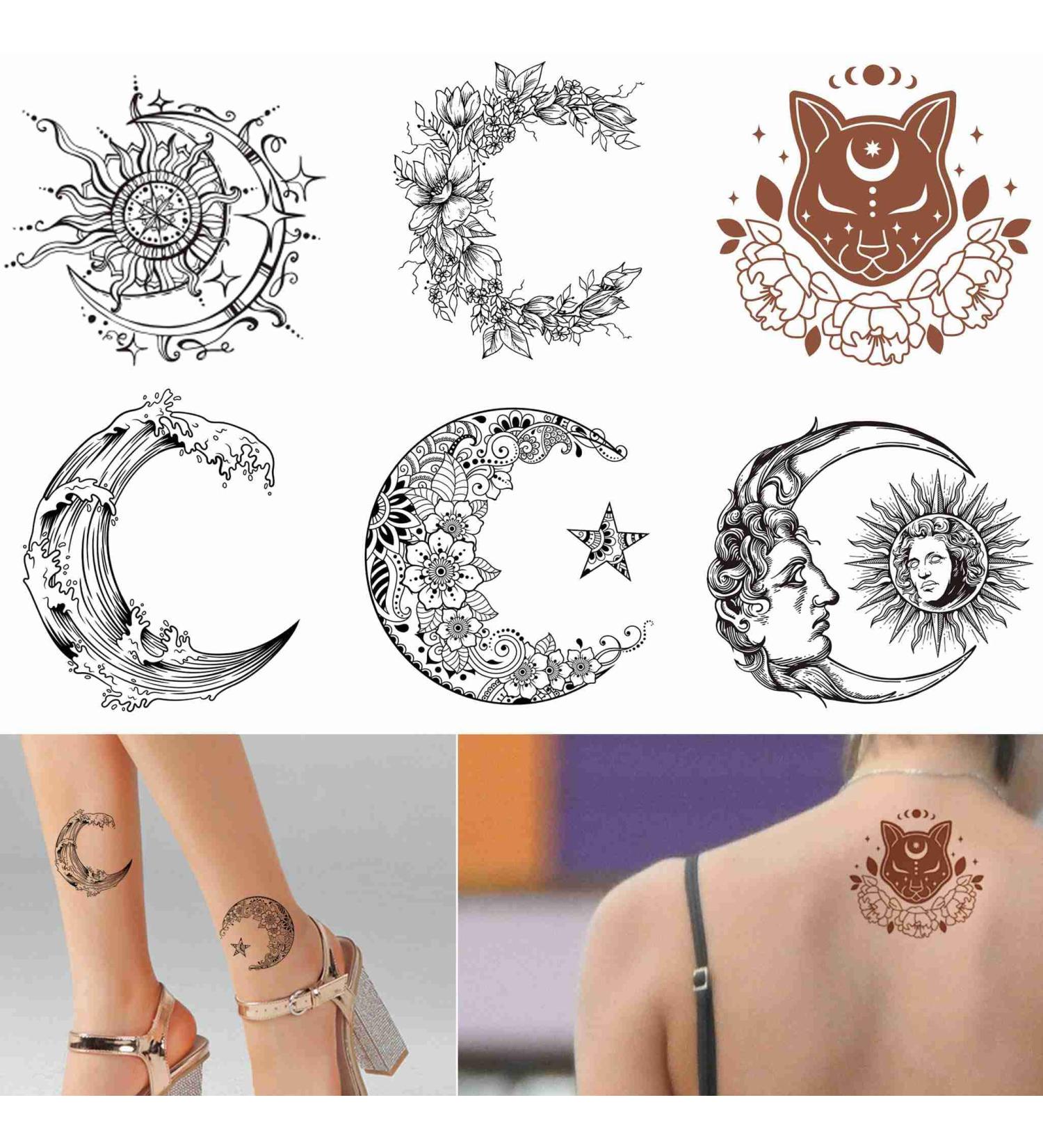 Tattoonova Temporary Tattoos for Women - Sun, Moon & Flower Designs - 6 Sheets - Body & Face - Party Favors - TA 5 - Buy Online on GoSupps.com
