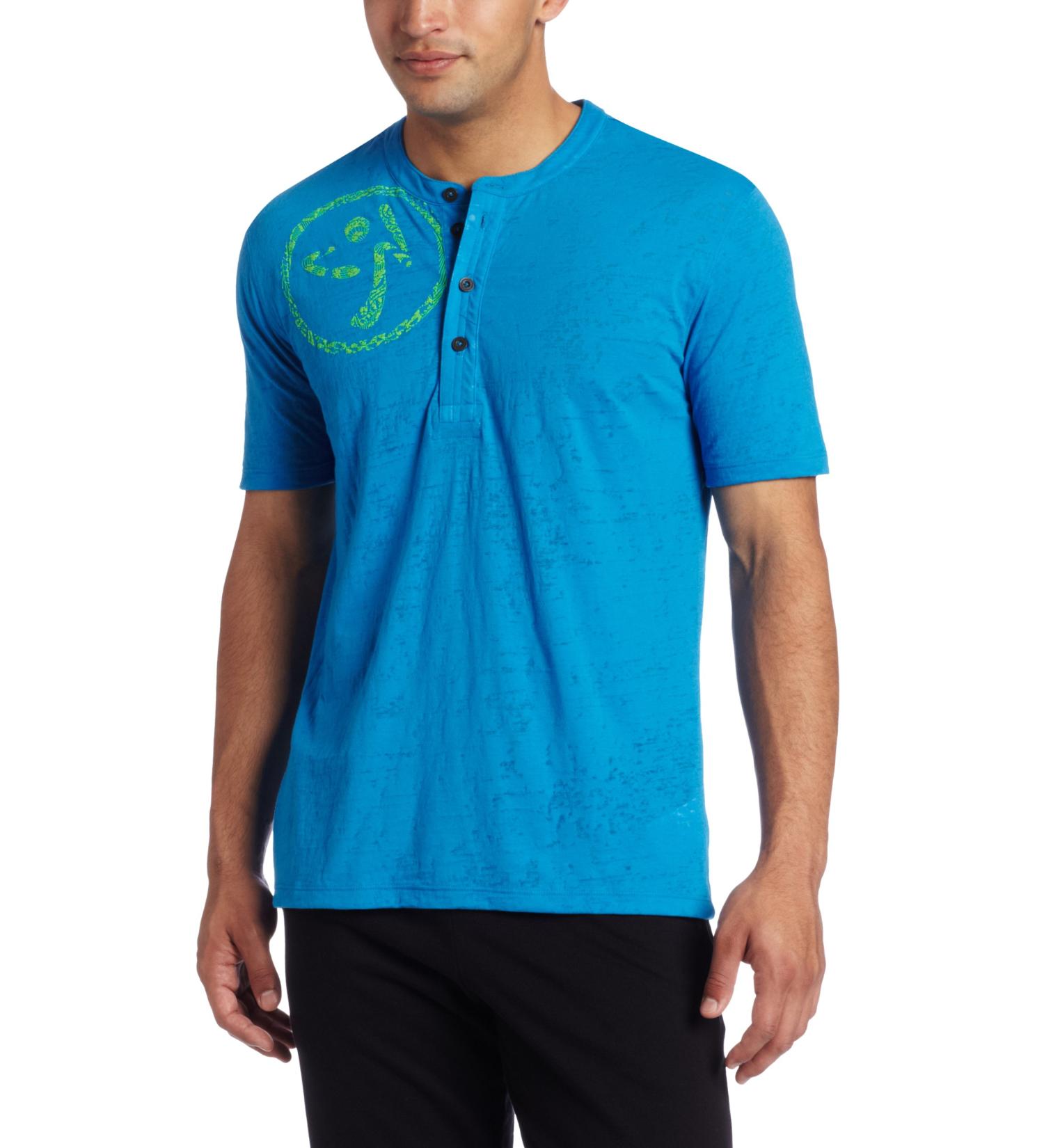 ZUMBA Fitness Men's Surfside Button Down Tee M Blue