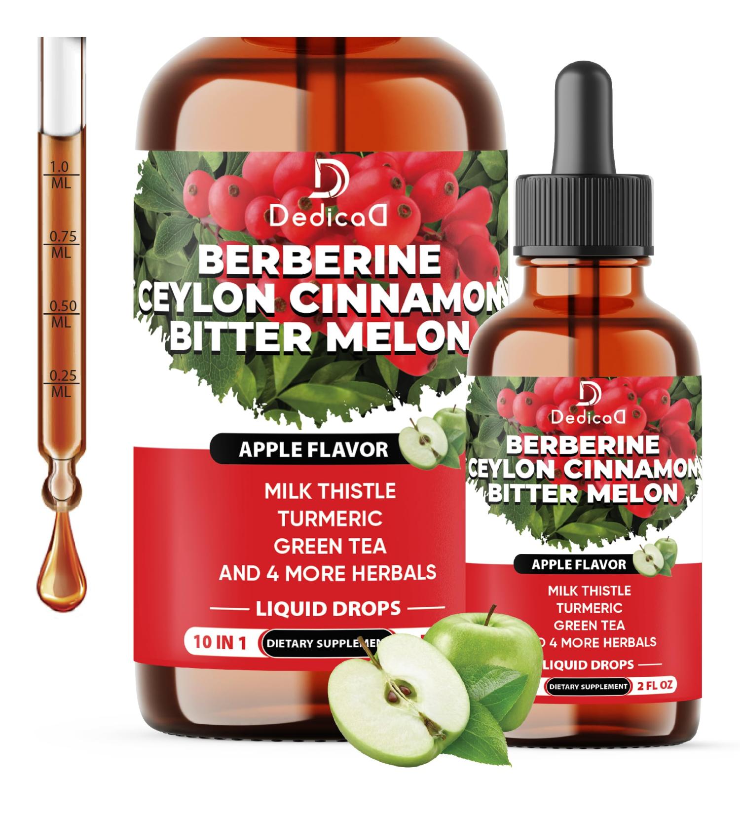 DEDICAD 10in1 Berberine HCl Drops - Liposomal Berberine Liquid - Activator Berberine with Ceylon Cinnamon, Bitter Melon, and 7 More - 60ml - Buy Online on GoSupps.com