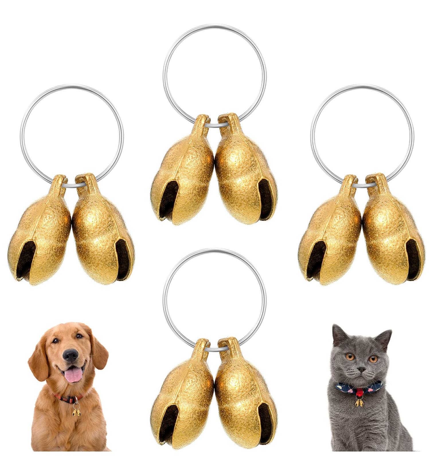 Handmade Peanut-Shaped Pet Tracker Bell - Vintage Metal Cat & Dog Collar Accessories with 4 Pendants | International Shipping Available - Buy Online on GoSupps.com