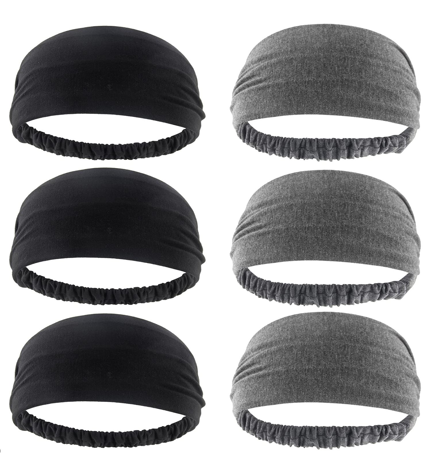 Carede Sweat Band Headbands for Women and Men - Non Slip Wide Headbands for Yoga, Running, Workout - Pack of 6 Black and Grey Fashion Hair Bands - Ideal for Thick Hair and Bike Helmets - Buy Online on GoSupps.com