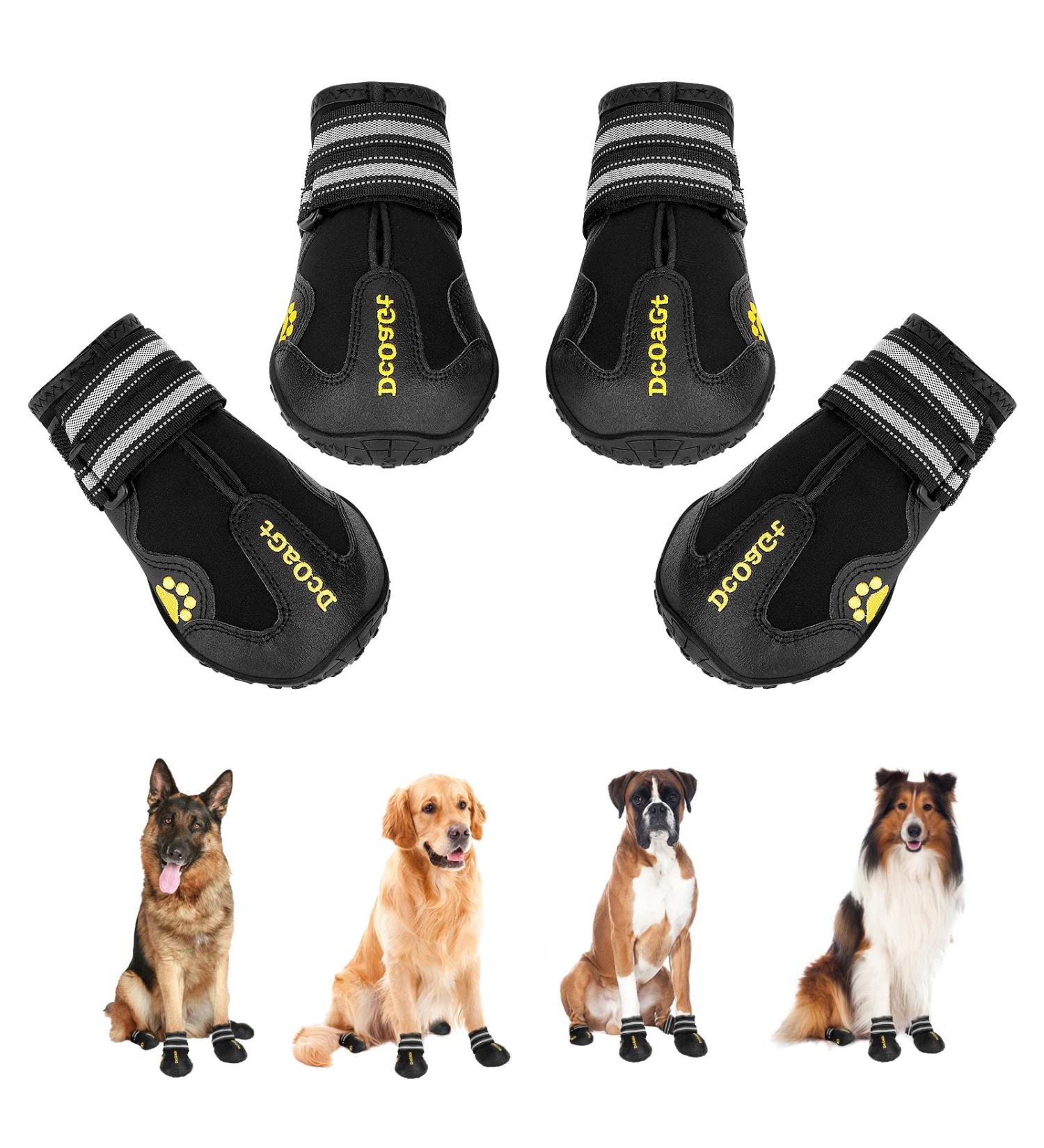 DcOaGt Anti-Slip Waterproof Dog Boots for Large Dogs | Hot Pavement & Winter Snow Paw Protectors | Reflective & Breathable Dog Booties for Hiking & Walking | 4PCS Black Size 7 - Buy Online on GoSupps.com