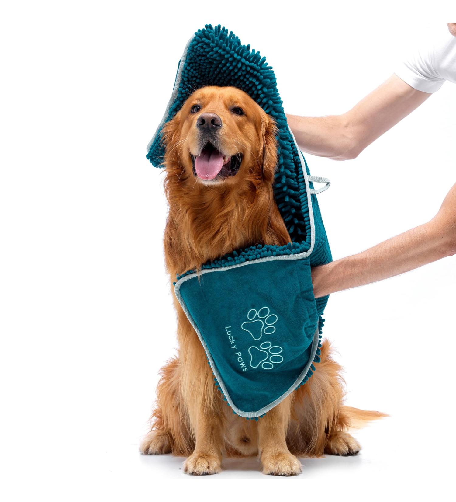 Lucky Paws Chenille Dog Towel with Hand Pockets - UK Based Seller - Absorbent Microfibre Towel - Fast Drying - Super Soft - Machine Washable & Dryable - 88 x 32cm (Pack of 1 Teal) Pack of 1 Teal - Buy Online on GoSupps.com