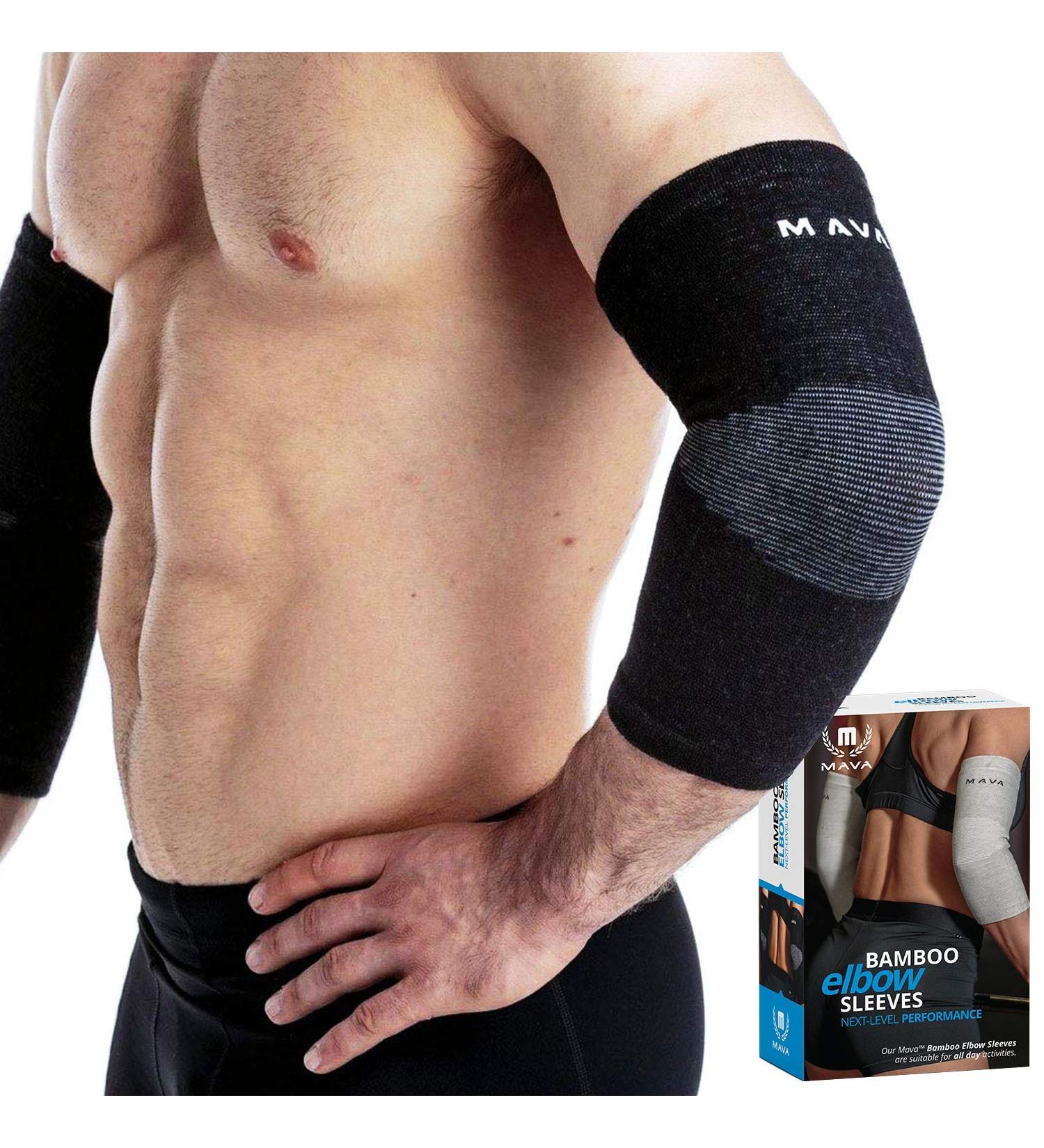 Mava Sports Bamboo Elbow Brace Compression Sleeve for Tendonitis, Tennis & Golf Elbow - Reduce Joint Pain - Black, Small - Buy Online on GoSupps.com
