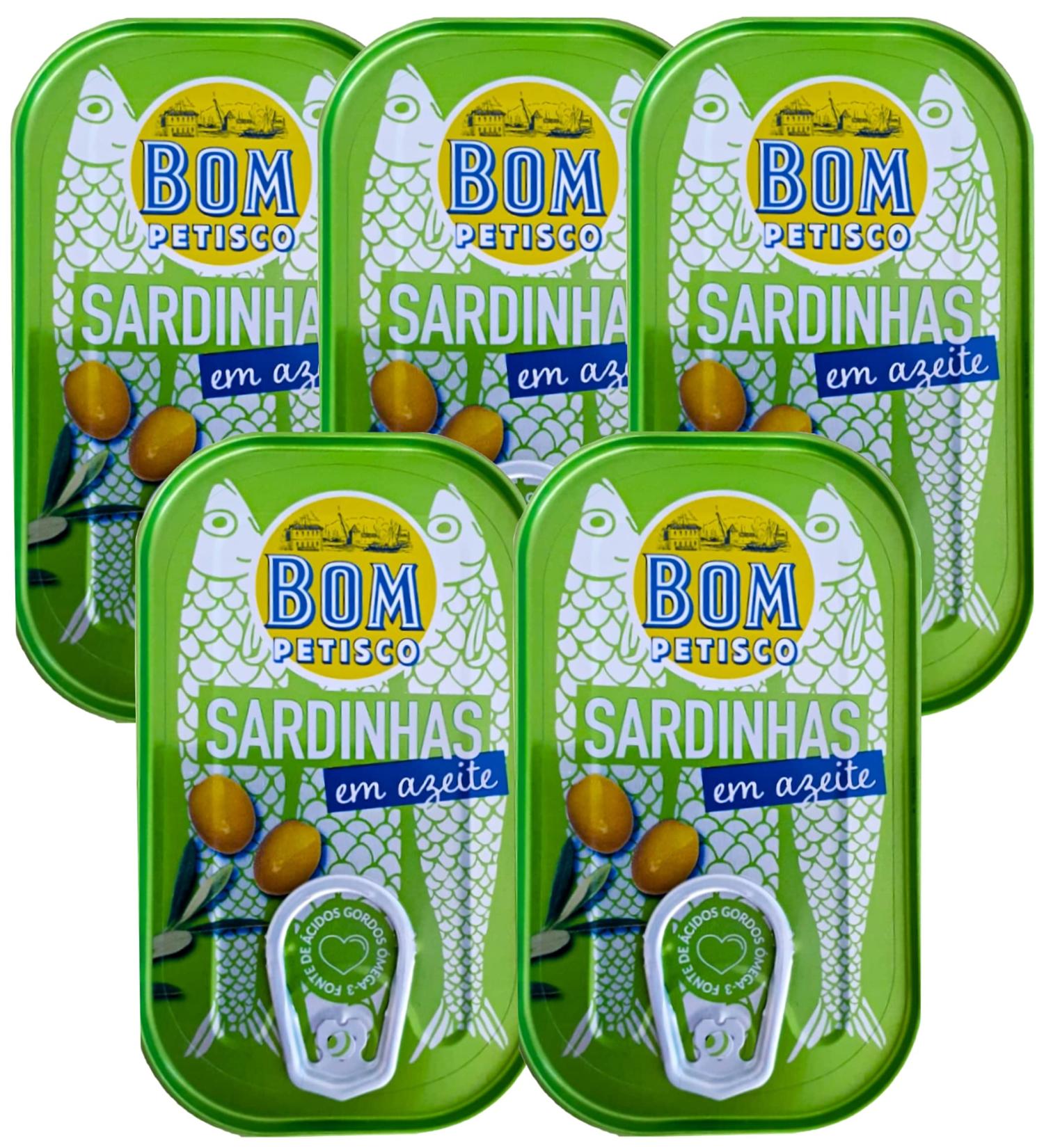 5 x 120 g x Bom Petisco Sardines in olive Oil - Premium quality from Portugal - rich in Omega-3 / Portugal - Buy Online on GoSupps.com