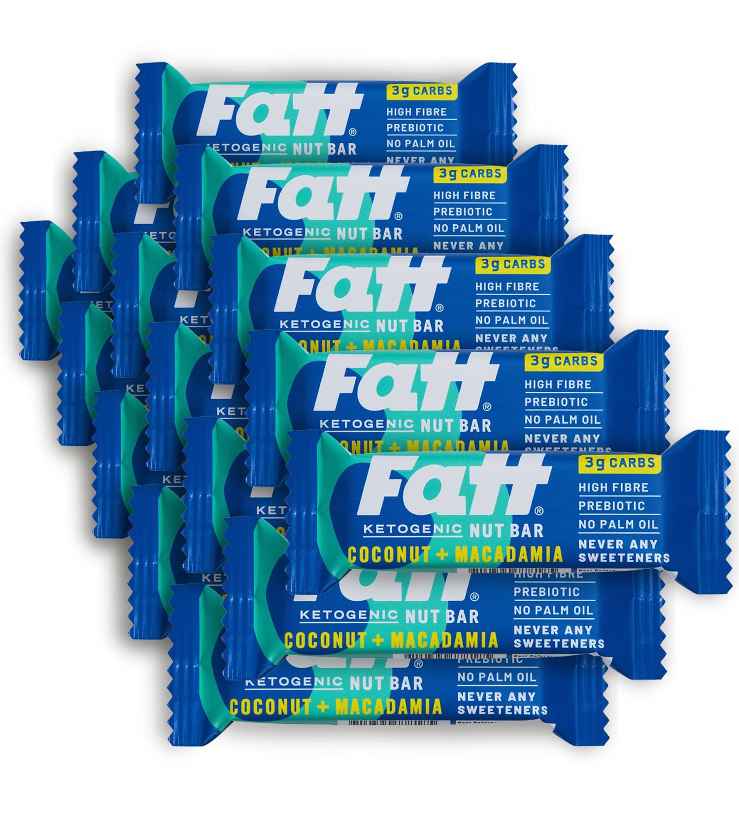 Fatt Keto Nut Bars - Coconut & Macadamia 15-Pack - Low-Carb Clean Keto Bar Snack with Super Fats - Vegan & High Fiber - 3g Carbs - 100% Natural - Sweetener Free - Aka Fattbar Coconut & Macadamia - Buy Online on GoSupps.com