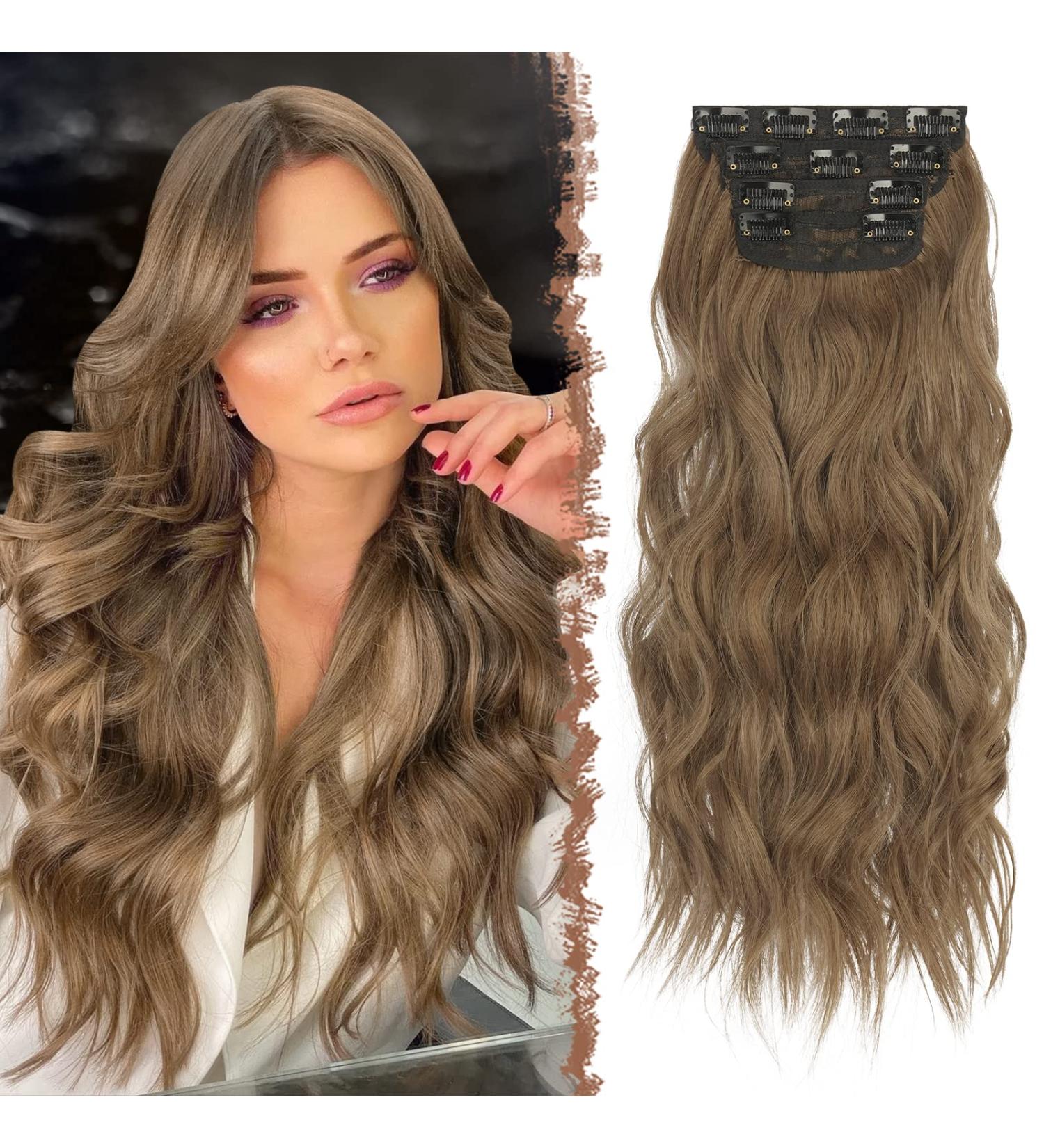 Feshfen 4PC Clip-In Hair Extensions - Synthetic Wavy Hair Golden Brown Mixed 50cm - Perfect for Women! - Buy Online on GoSupps.com