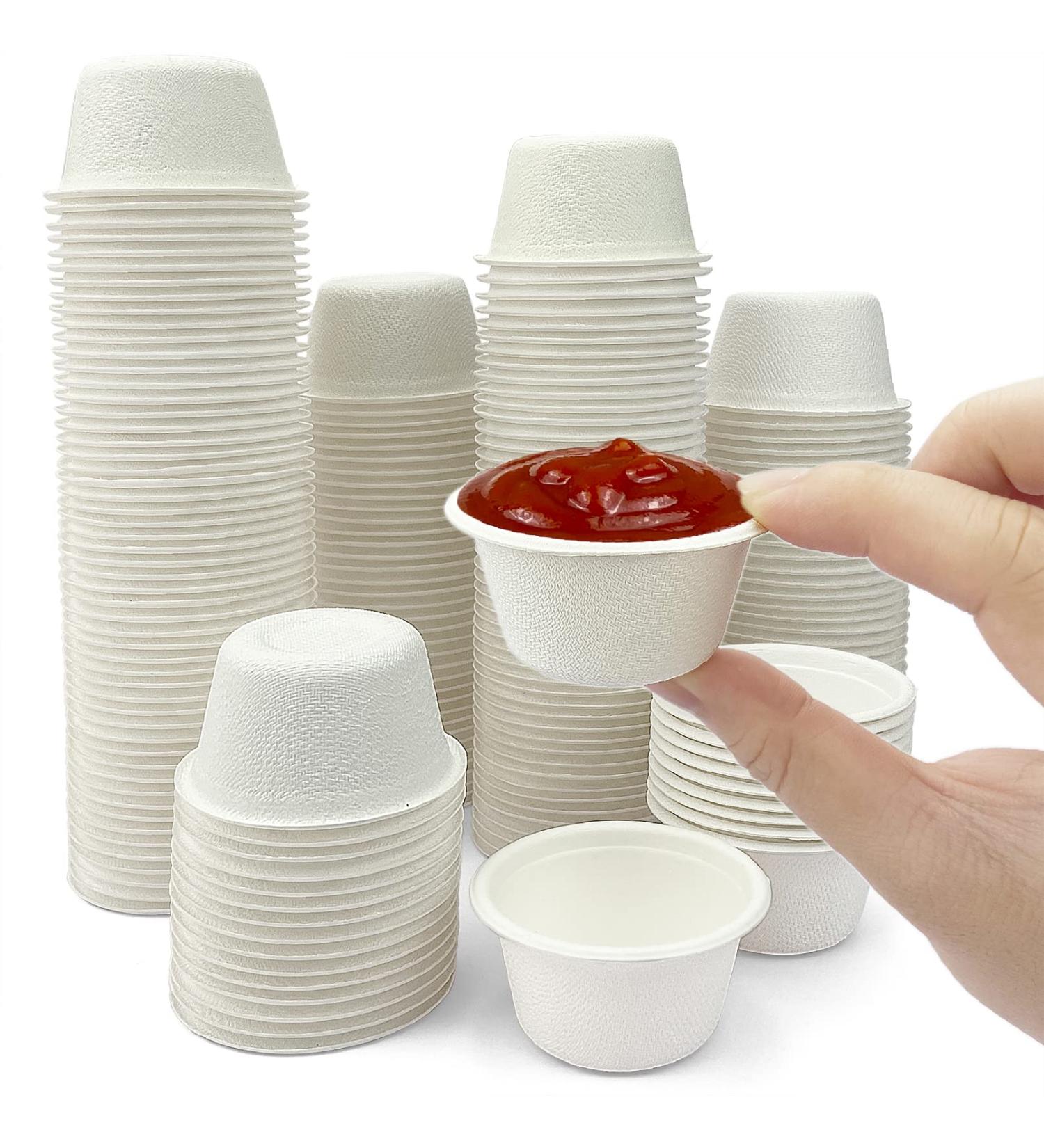 100pk Disposable Bagasse Fiber Souffle Cups - 2oz Biodegradable Condiment & Sampling Cups (White, Pack of 100) - Buy Online on GoSupps.com