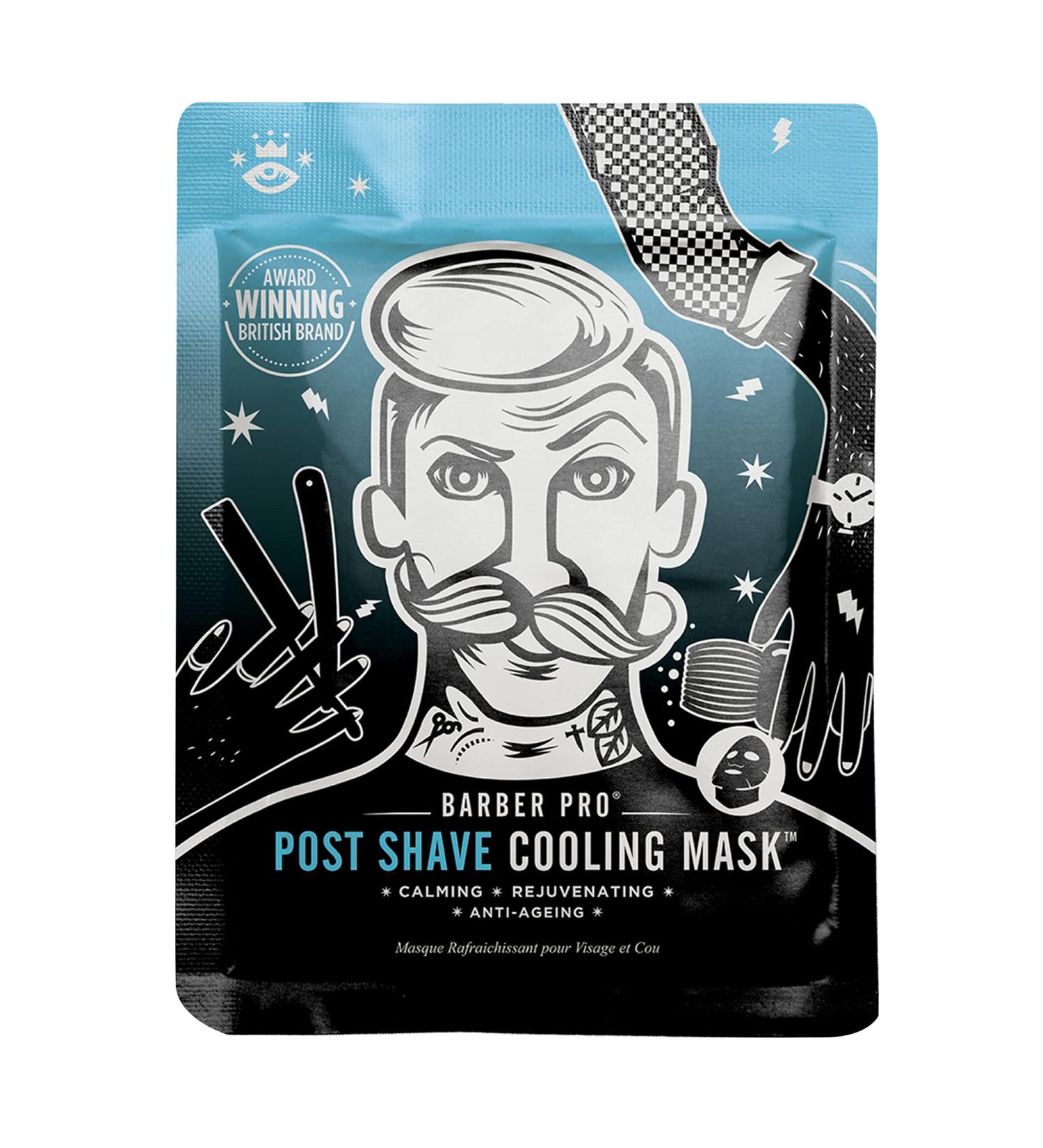 BARBER PRO Post Shave Cooling Face Mask with Anti-Aging Collagen | Aloe Vera Tea Tree & Charcoal | Mens Face Mask Beauty | Tissue Mask - Buy Online on GoSupps.com