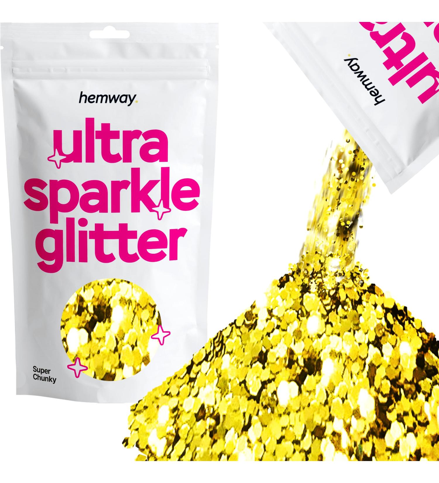 Hemway Premium Ultra Sparkle Glitter - Sand Gold Super Chunky 100g | Multi-Purpose Metallic Flake for Arts Crafts Nails & Cosmetics - Buy Online on GoSupps.com