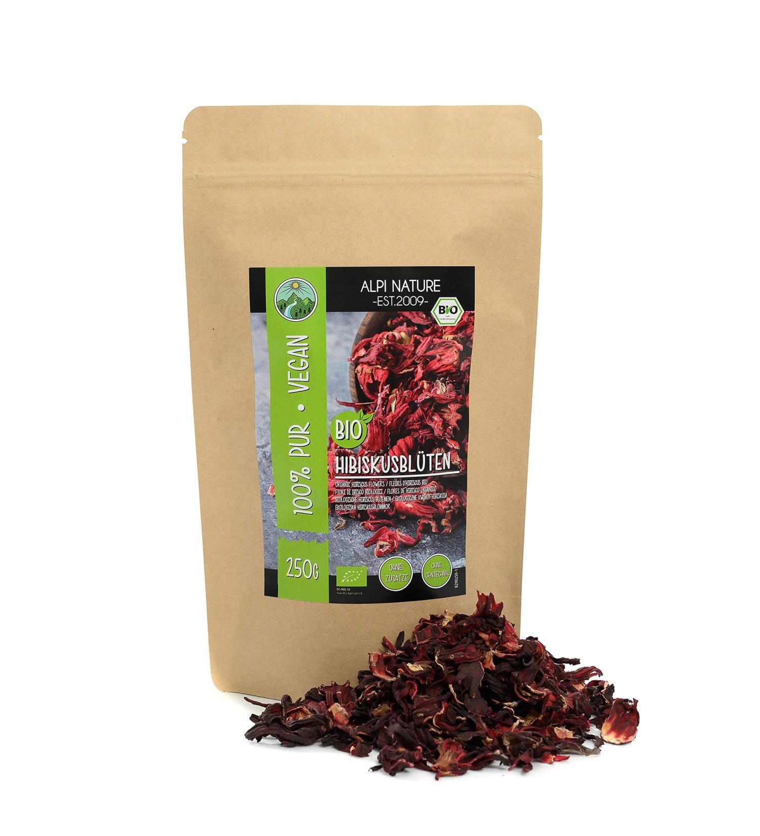 Organic hibiscus tea (250g 8.8oz) organic hibiscus blossoms hibiscus blossoms hibiscus blossoms tea gently dried from controlled organic cultivation laboratory-tested vegan 250 GR (8.8oz) - Buy Online on GoSupps.com