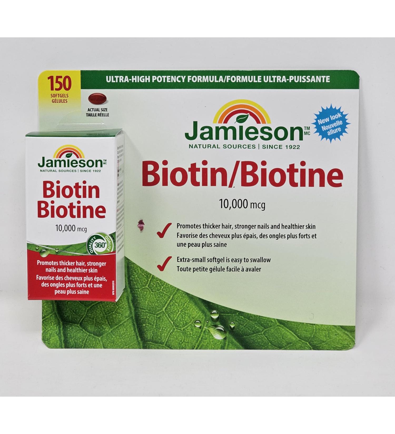 Jamieson Biotin 10 000mcg Promotes Thicker Hair Stronger Nails and Healthier Skin 150 Softgels - Buy Online on GoSupps.com