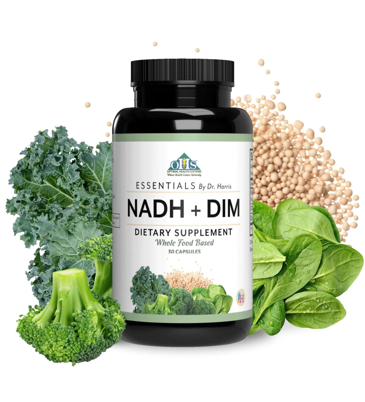 Optimal Health Systems NADH + DIM | Dr. Harris Essentials | Energy + Neurotransmitter Support | Plant-Based | Mental Clarity, Concentration, & Memory Supplement | 30 Capsules - Buy Online on GoSupps.com