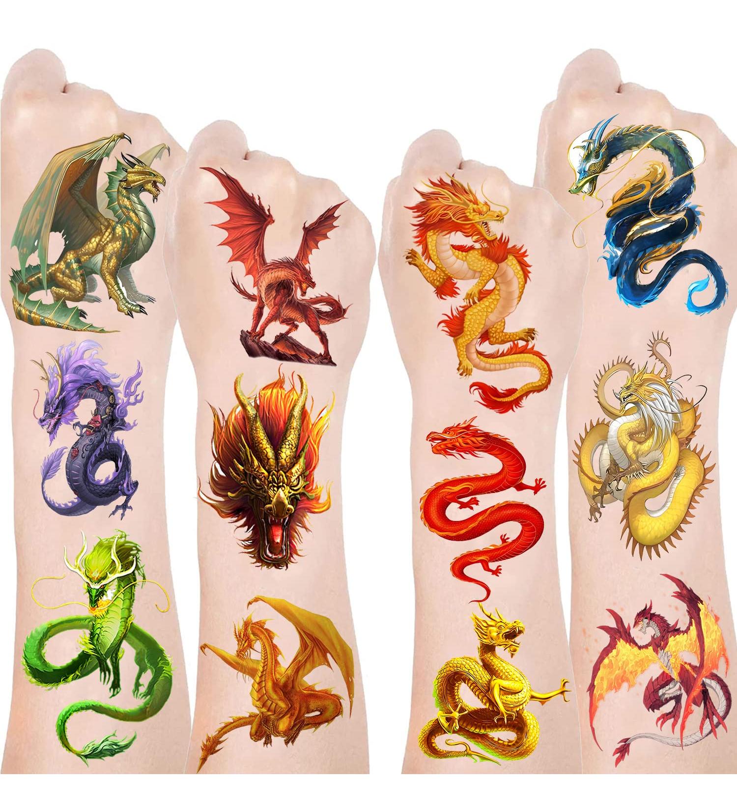 Dragon Temporary Tattoos - 300+ Pieces, 24 Sheets - Dragon Party Favors for Kids and Adults - Buy Online on GoSupps.com