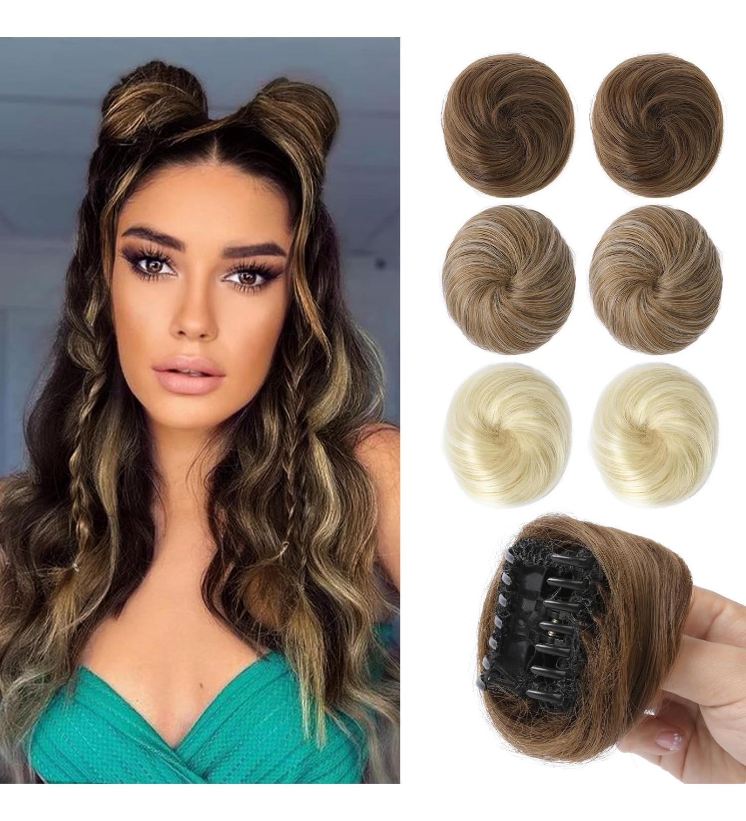 REECHO 2 PCS Mini Claw Clip in Messy & Cat Ears Hair Bun Extensions Wig Accessory Updo Hairpieces for Women Girls (Pack of 2-3" Straight Light Chocolate Brown) Pack of 2 - 3" Straight Light Chocolate Brown - Buy Online on GoSupps.com