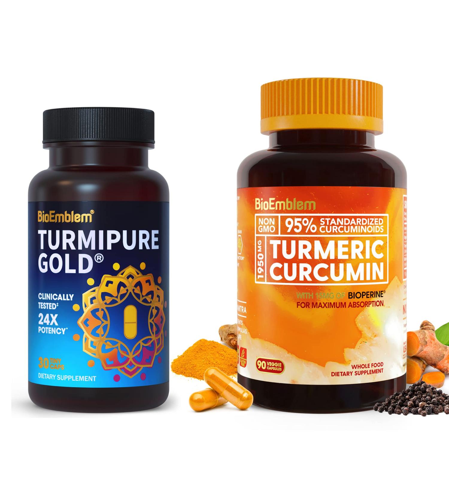 BioEmblem Turmeric Curcumin Supplement with BioPerine Turmeric Curcumin with Clinically Studied TurmiPure - Buy Online on GoSupps.com