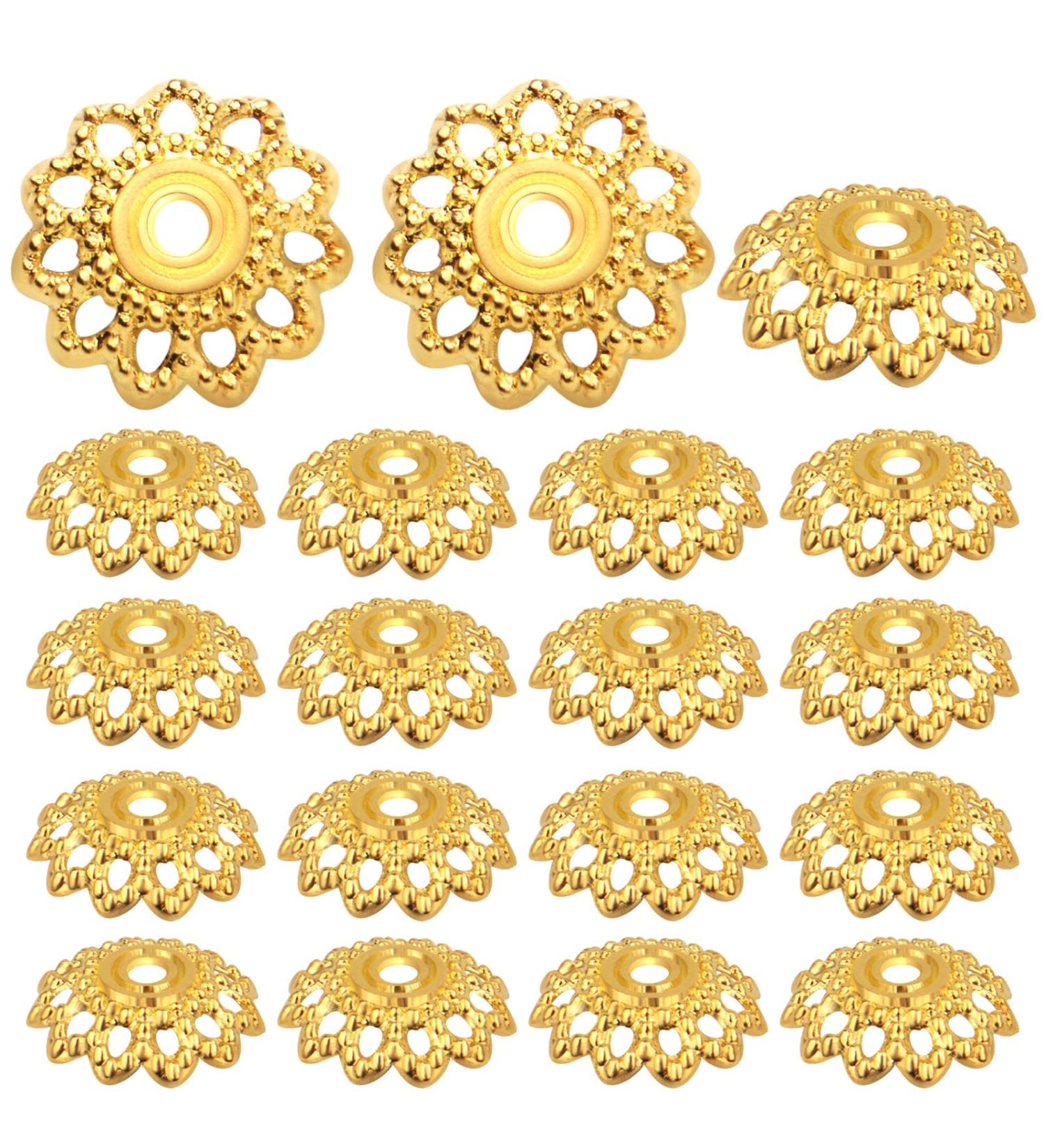 200 Pcs 11.5mm Antique Golden Flower Bead Caps - DIY Jewelry Making Supplies - Buy Online on GoSupps.com
