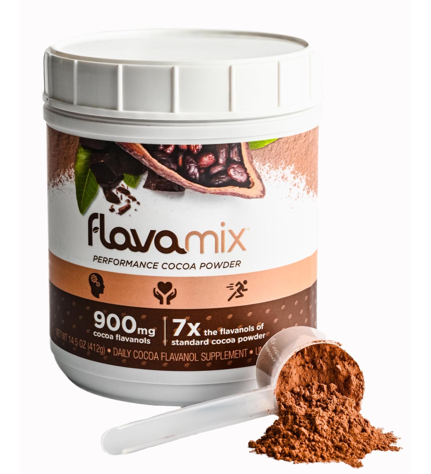 FlavaMix Performance Cocoa Powder | 900mg Cocoa Flavanols for Heart & Brain Health | Boost Nitric Oxide | Plant-Based Zero Sugar | 31 Servings - International Shipping Available - Buy Online on GoSupps.com