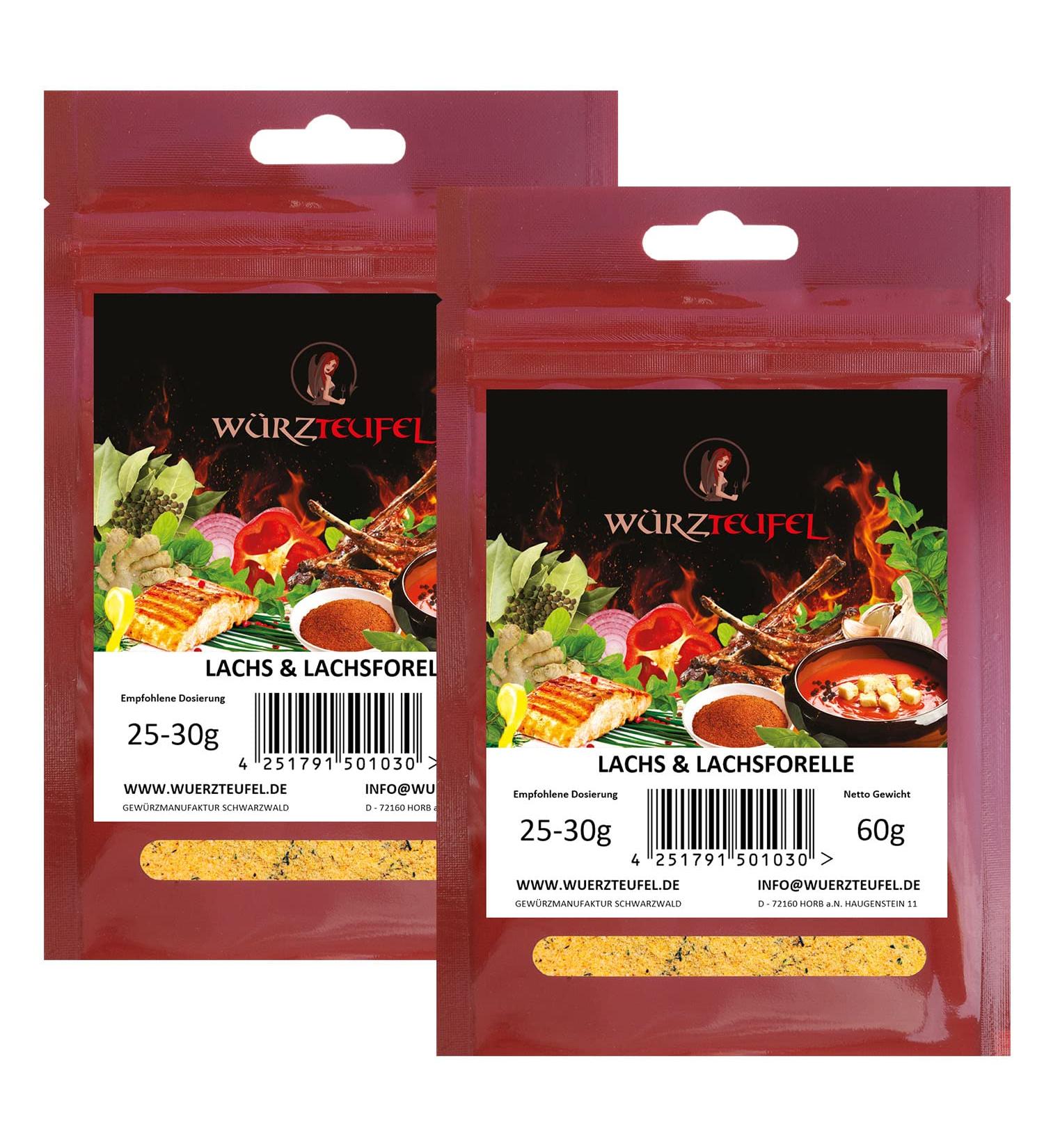 W rzteufel Salmon and salmon trout Grill spices for fish Fish herbs grill and roasting herbs 2 bags of 60 g 120 g each - Buy Online on GoSupps.com