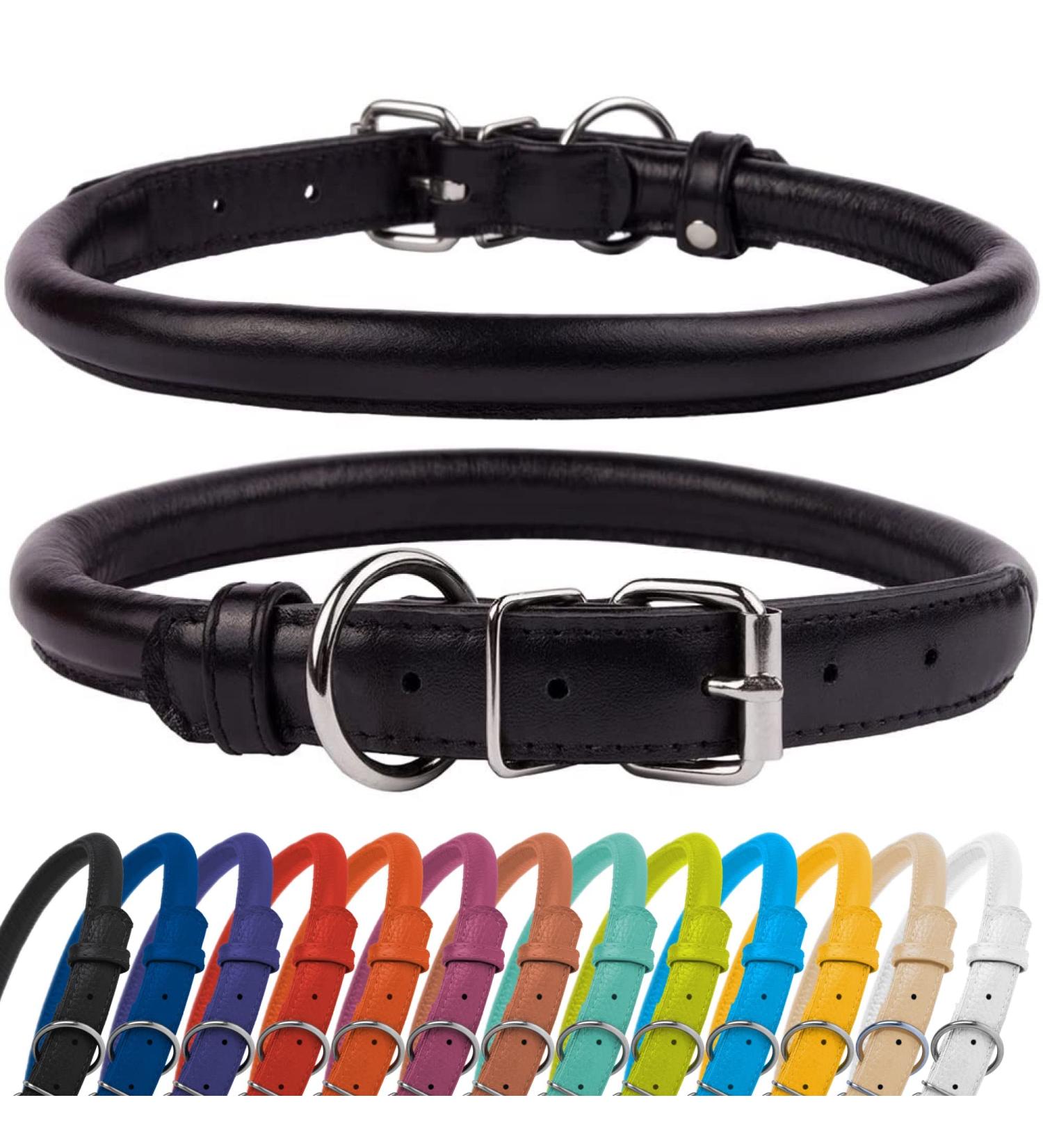 Collardirect Handmade Round Leather Dog Collar - Soft Padded Real Leather Adjustable for Small & Big Dogs Cats - Available in Black Pink Red Purple Blue (15-18 cm) - Buy Online on GoSupps.com