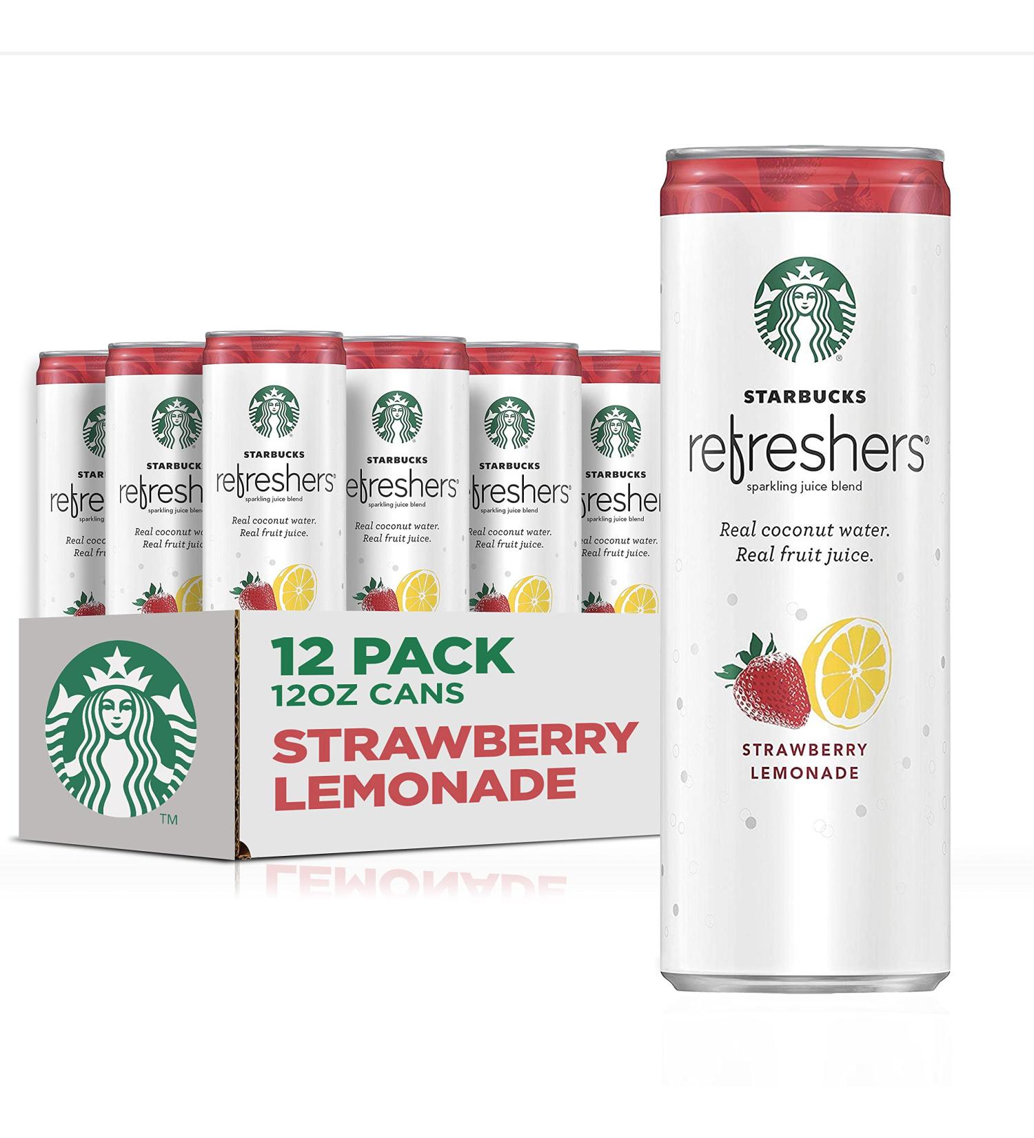 Starbucks Refreshers Coconut Water Strawberry Lemonade 12 fl Oz Cans (12 Pack) - Buy Online on GoSupps.com