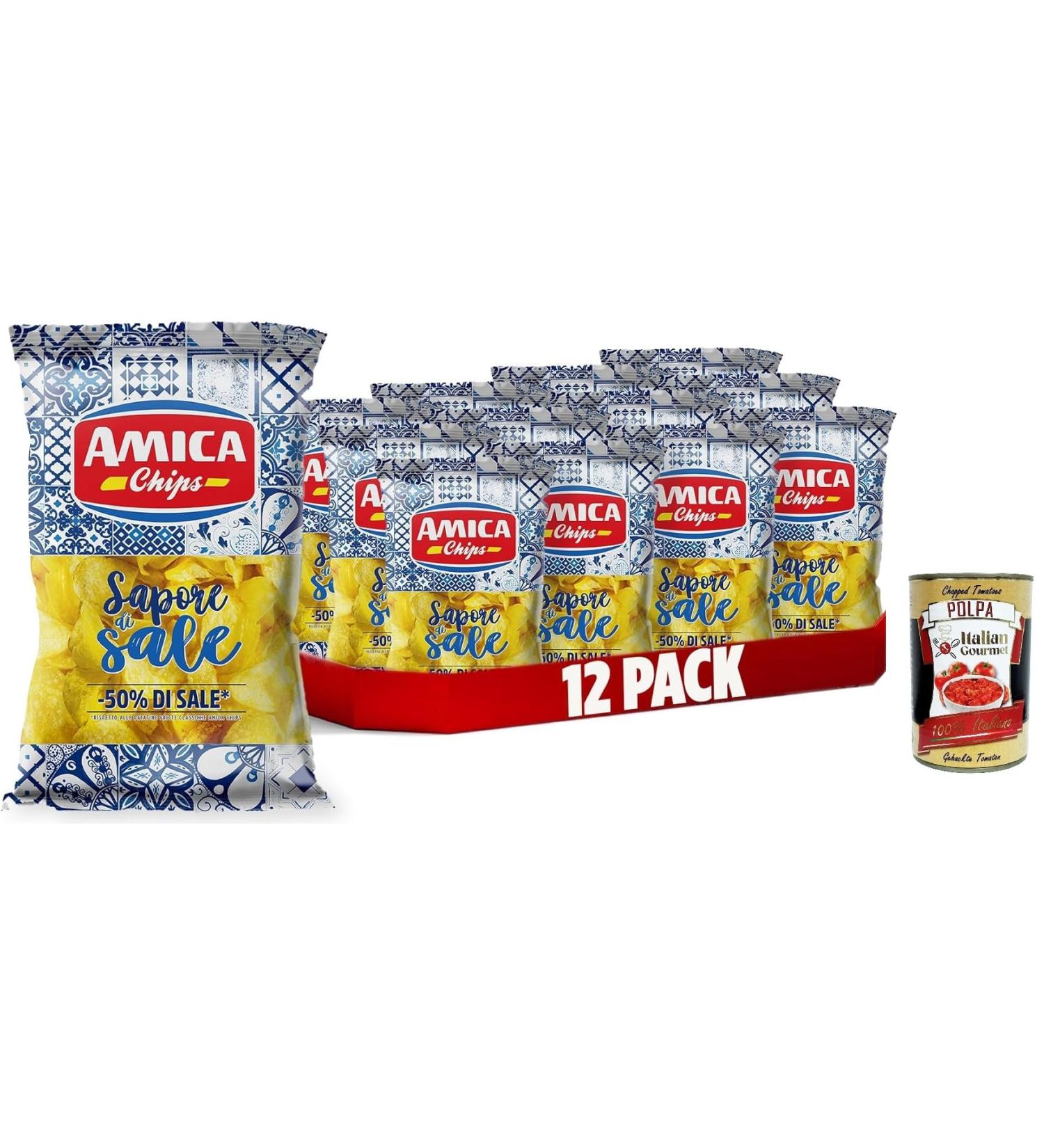  Italian Gourmet E.R. Amica Sapore di Sale Classic Potato Chips - Classic Potato Flavour - Salt Flavour with 50% Less Salt - Gluten Free Snacks with Sunflower Oil - 12 x 175g + Italian - Buy Online on GoSupps.com