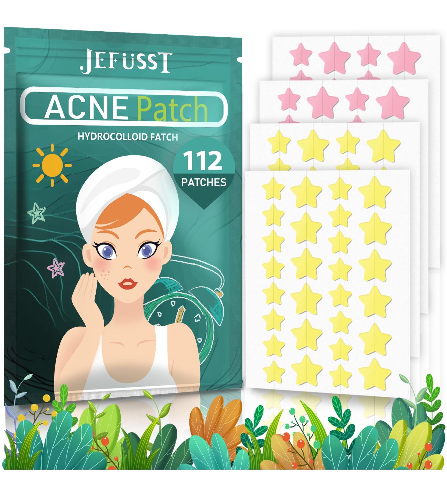 Jefusst Acne Pimple Patch 112ct Invisible Hydrocolloid with Tea Tree & Calendula Oil - Star-Shaped Zit Patches for Face - Buy Online on GoSupps.com