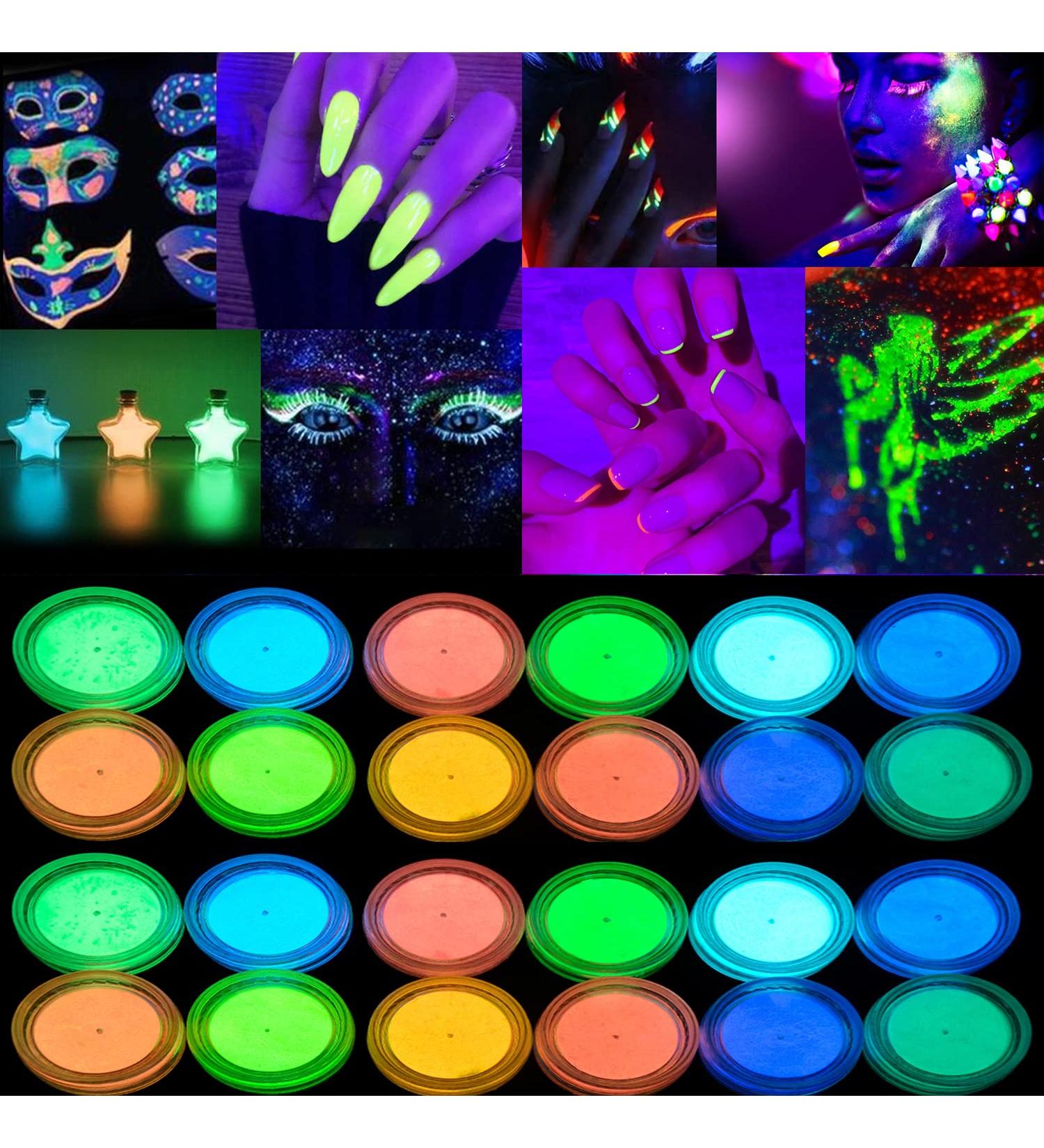 Glow in The Dark Pigment Powder Set - Pack of 24 Neon Color Changing Luminous Powder for Epoxy Resin, DIY Crafts, Nail Art & Halloween Party - Buy Online on GoSupps.com
