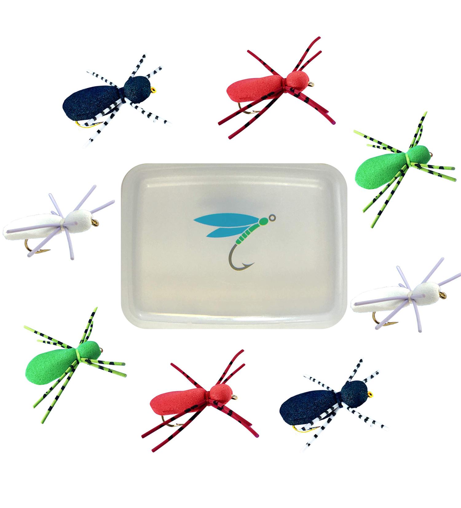 Thor Outdoor Foam Spider Fly Fishing Set - Topwater Dry Flies for Bass, Panfish, Trout - 8 Pc Assorted Flies + Case - Size #12 - Buy Online on GoSupps.com