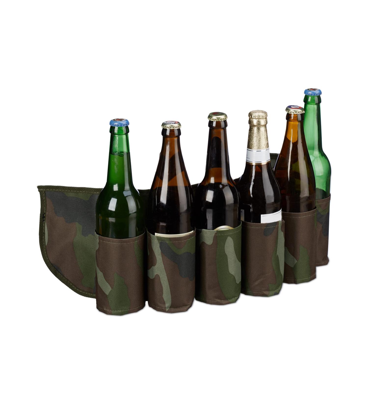 Relaxdays Beer Belt Sixpack - Adjustable Camouflage Holder for 6 Cans & Bottles (0.2-0.5L) - Green/Brown Perfect for Outdoor Fun! - Buy Online on GoSupps.com