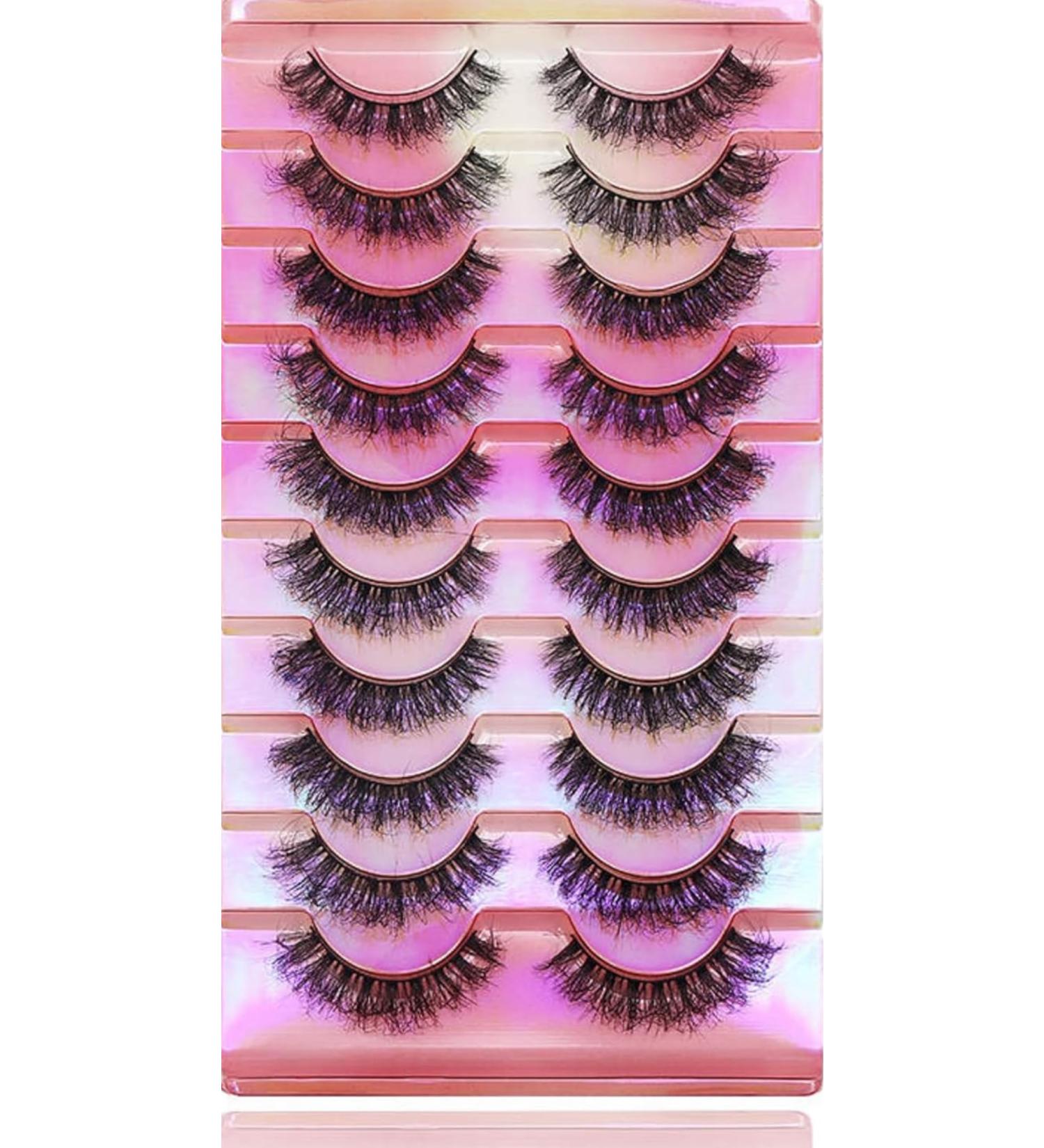 Eyelashes - Natural False Eyelashes Manga Fluffy Russian Strip Eyelash Transparent Box Faux Mink Lashes 10 pairs Black