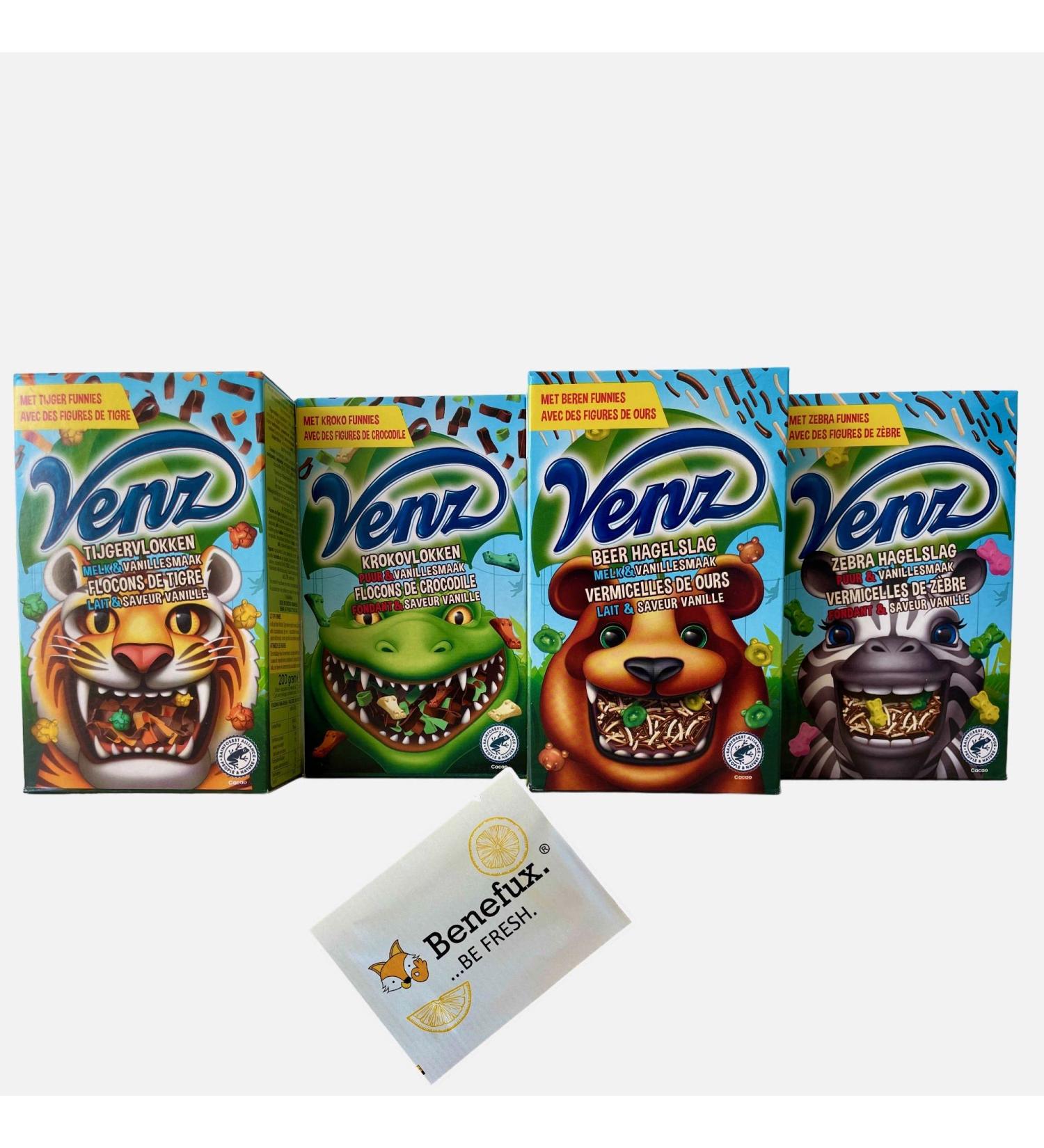 Venz Hagelslag & Vlocken Economy Pack - 4 Packs Beer Zebra Tijger Kroko (1 160g) + Benefux Refreshing Towel | International Shipping - Buy Online on GoSupps.com