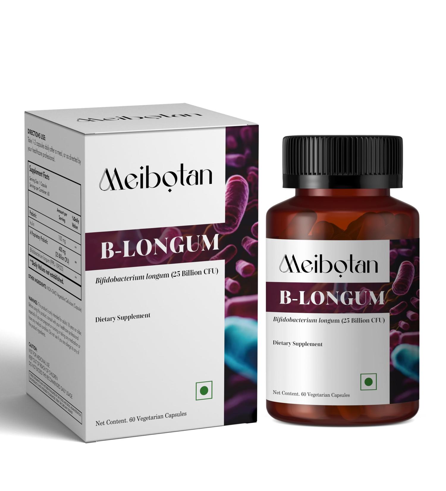 MEIBOTAN B-Longum Probiotic for Digestive and Immune Health Probiotics for Women & Men Helps Good Bacteria with Our Strain Bifidobacterium Longum 25 Billion - 60 Veggie Capsules - Buy Online on GoSupps.com