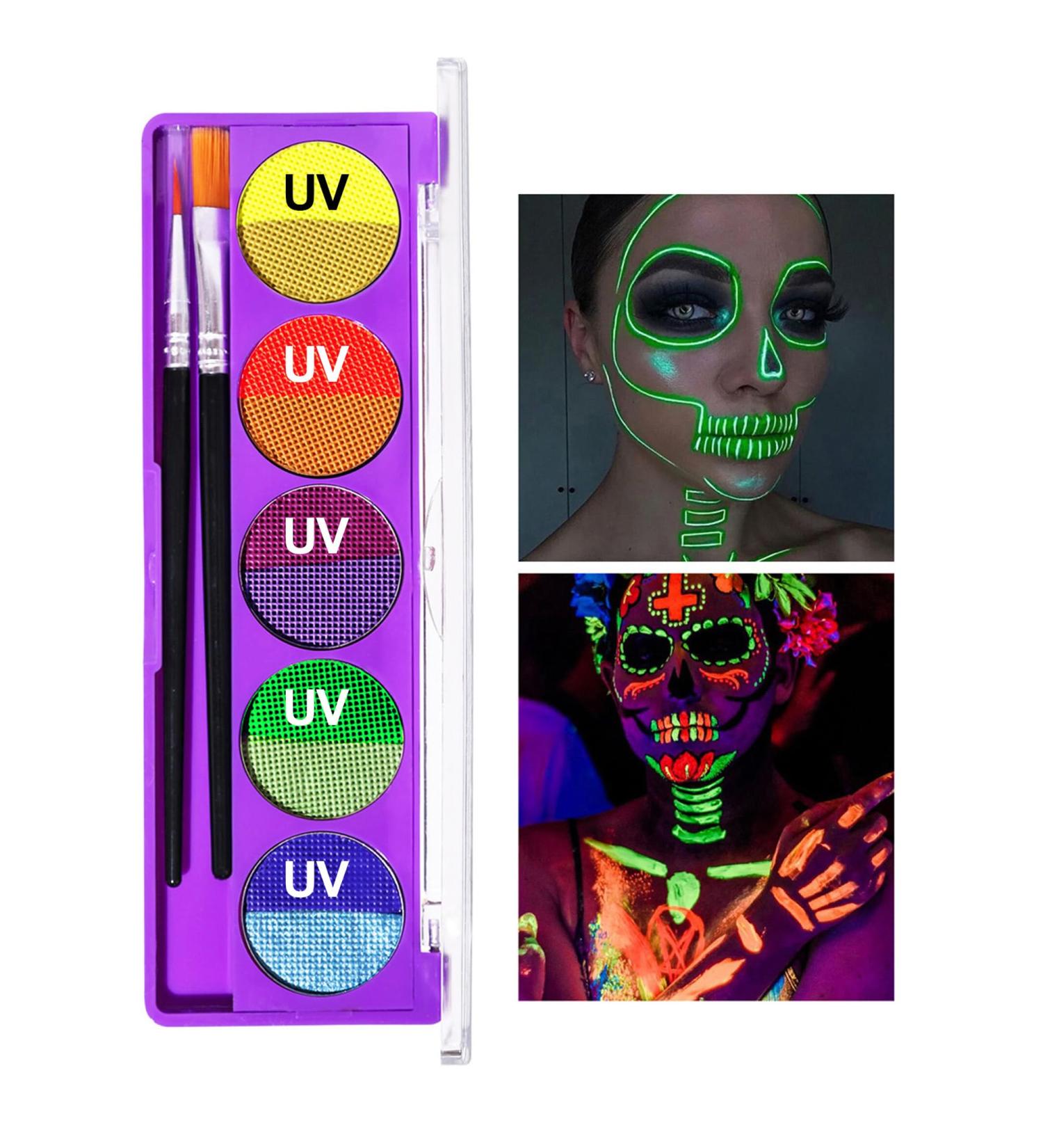 UV Neon Blacklight Body Paint Set with Brushes - Vibrant Neon Colors for Christmas Parties Dance Events & Art Projects - Long-Lasting Glow Under Blacklight - Buy Online on GoSupps.com