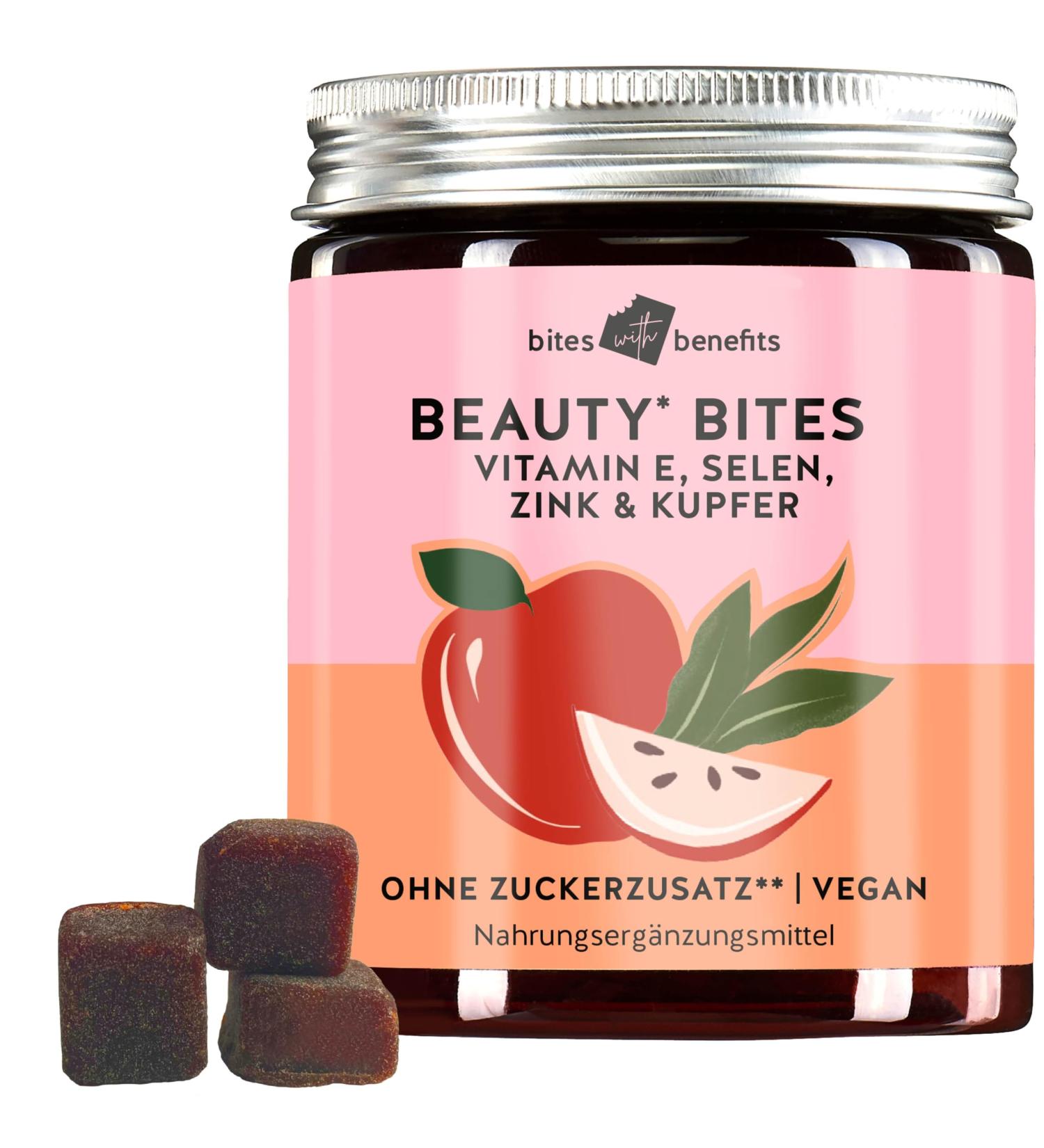Vegan Skin Hair & Nail Beauty Bits - Natural Strengthening with Vitamin E Selenium & Green Tea - Sugar-Free 45 Pieces - Bears with Benefits - Buy Online on GoSupps.com