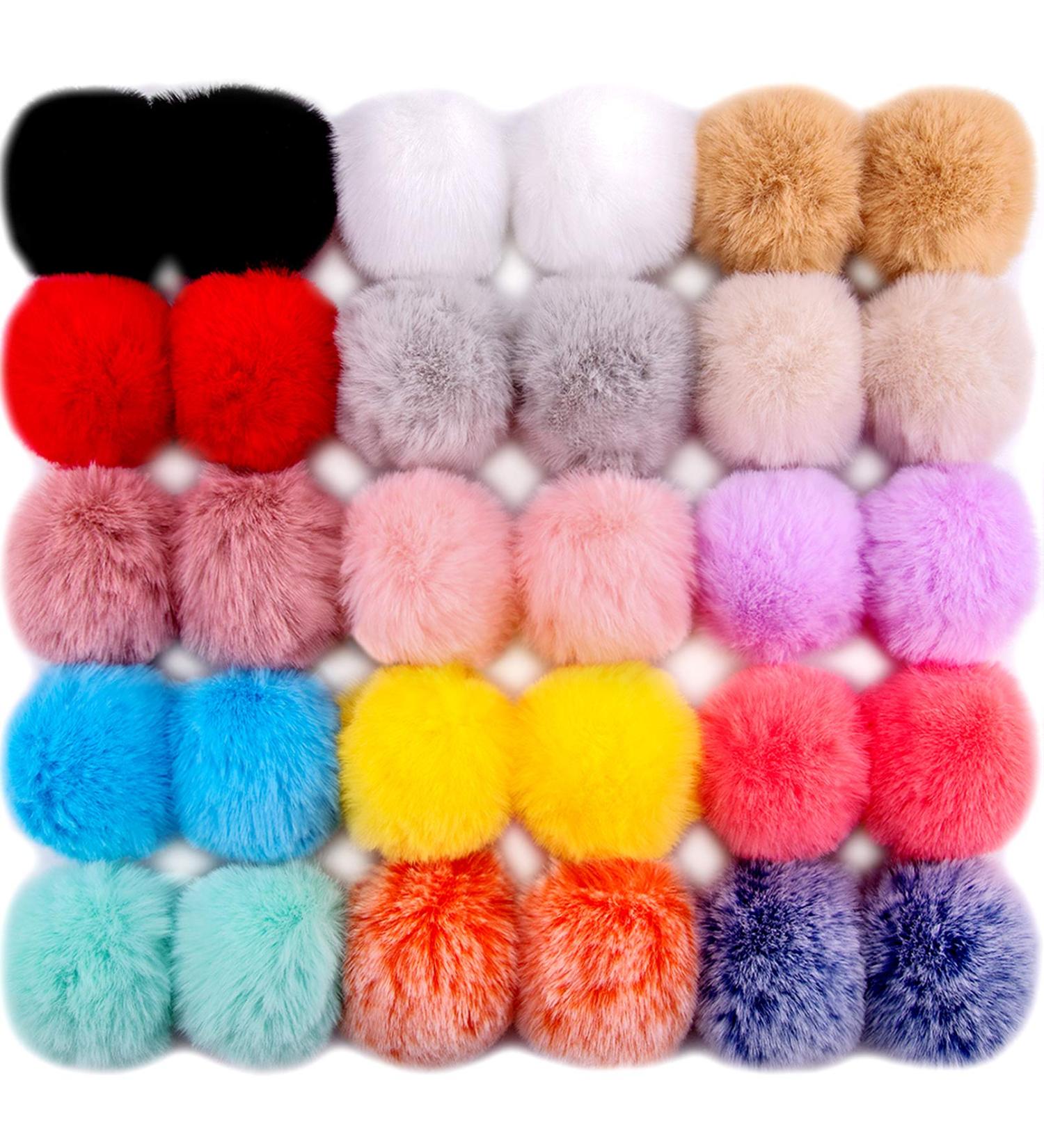 BQTQ 30 pc Faux Rabbit Fur Pom Pom DIY Fluffy Balls w/ Elastic Loop - Hats Keychains Scarves Gloves Bags Accessories - 15 Light Colors 2 Pcs Each - Buy Online on GoSupps.com
