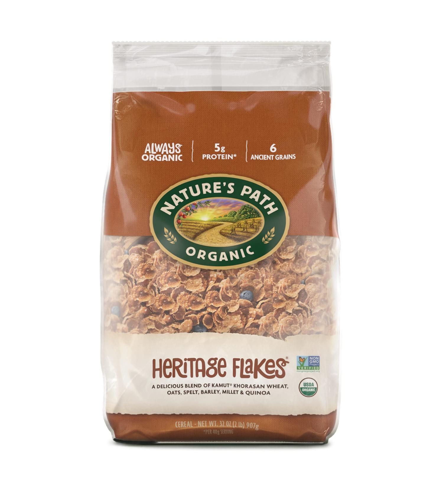 Nature's Path Organic Heritage Flakes Cereal 2 Lbs - Pack of 6 | Non-GMO, 6 Ancient Grains, Low Sugar, High Fiber, Plant-Based Protein | Earth-Friendly Packaging | 32 Ounce - Buy Online on GoSupps.com