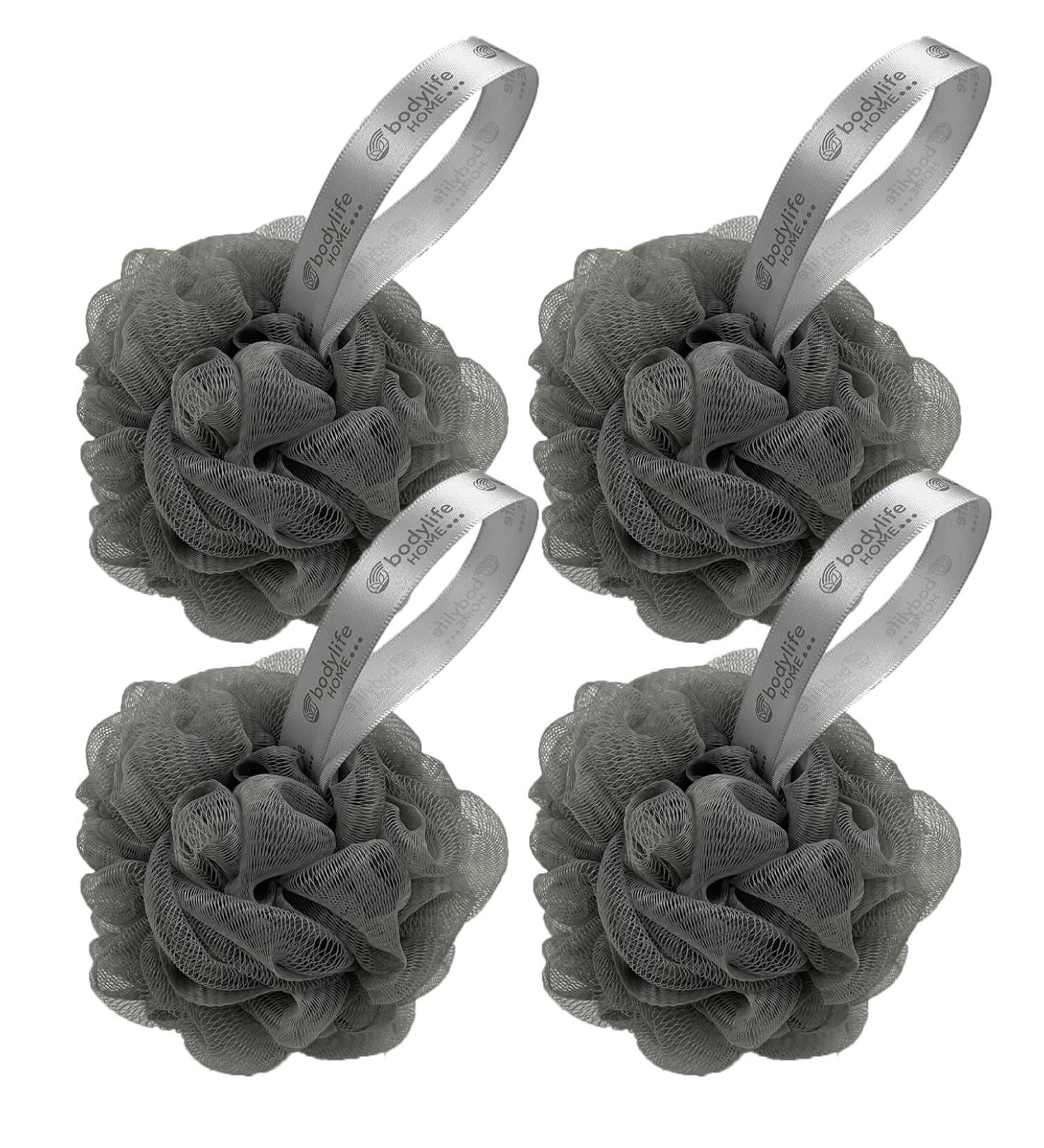 Bodylife Home Body Buffer Puff Exfoliating Bath & Shower Body Pouf Scrunchie Body Scrubber Grey 60g 4 Pack