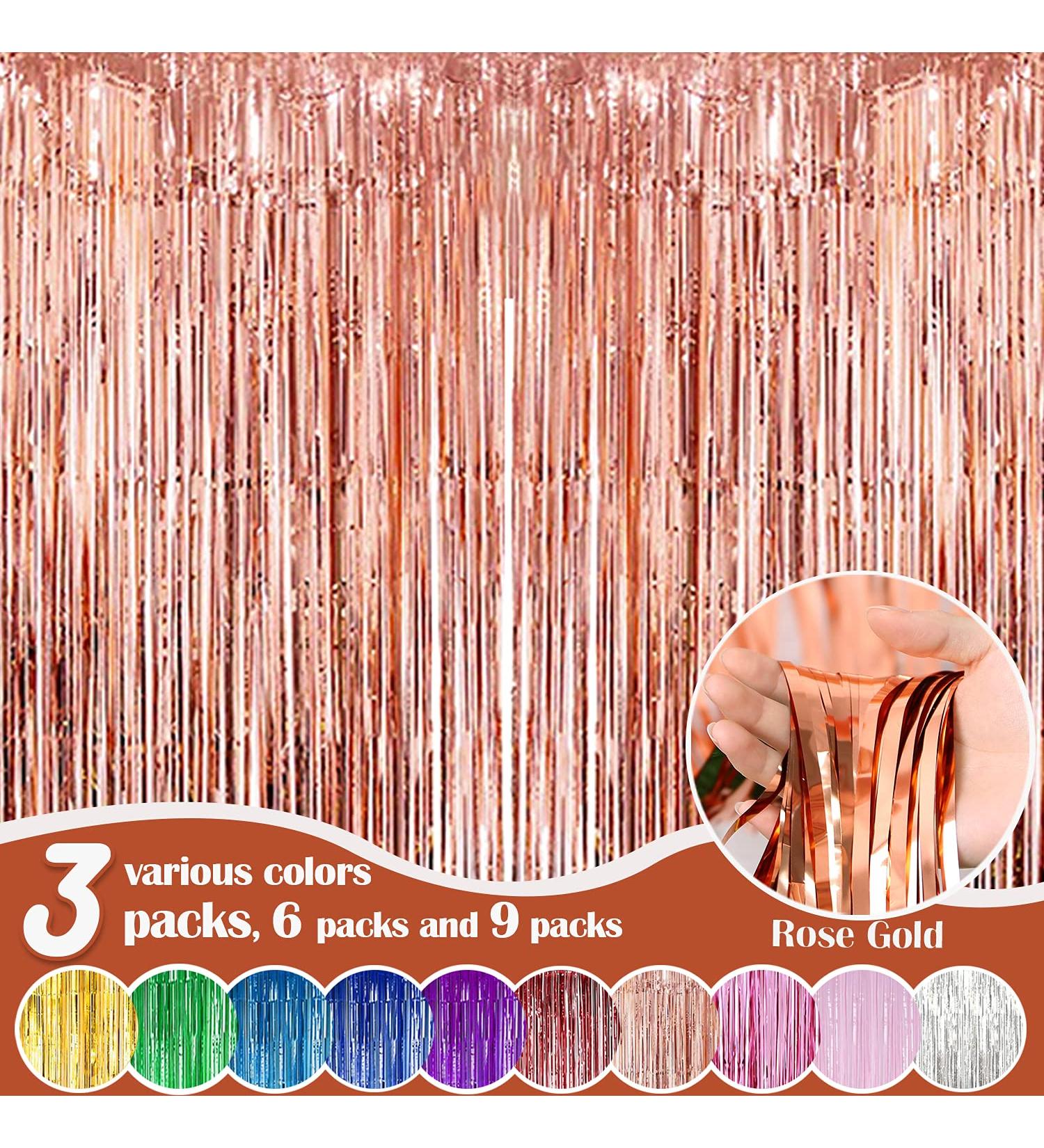 Fachoige 3pack 3.2ft x 6.6ft Metallic Tinsel Foil Fringe Curtains Wedding for Birthday Engagement Bridal Shower Bachelorette Holiday Celebration Party Decorations and Photo Booth Props (Rose Gold ) - Buy Online on GoSupps.com