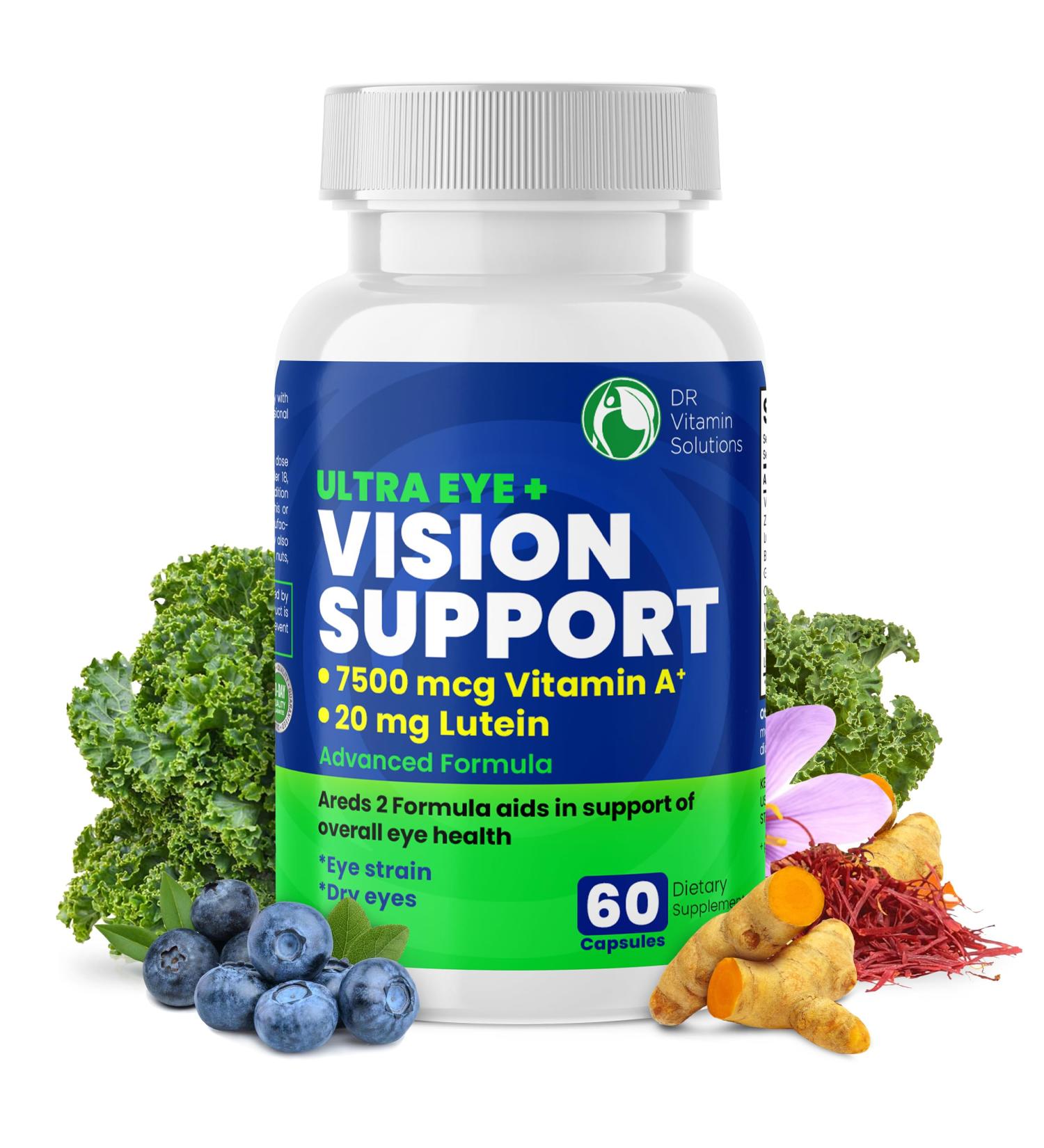 Vision Support Eye Vitamins for Macular Health | Supplements with Lutein Zinc Vitamin A & Bilberry | Areds 2 Formula for Red & Dry Eyes Sight Care (1 Bottle 60 Capsules) 60 Count (Pack of 1) - Buy Online on GoSupps.com