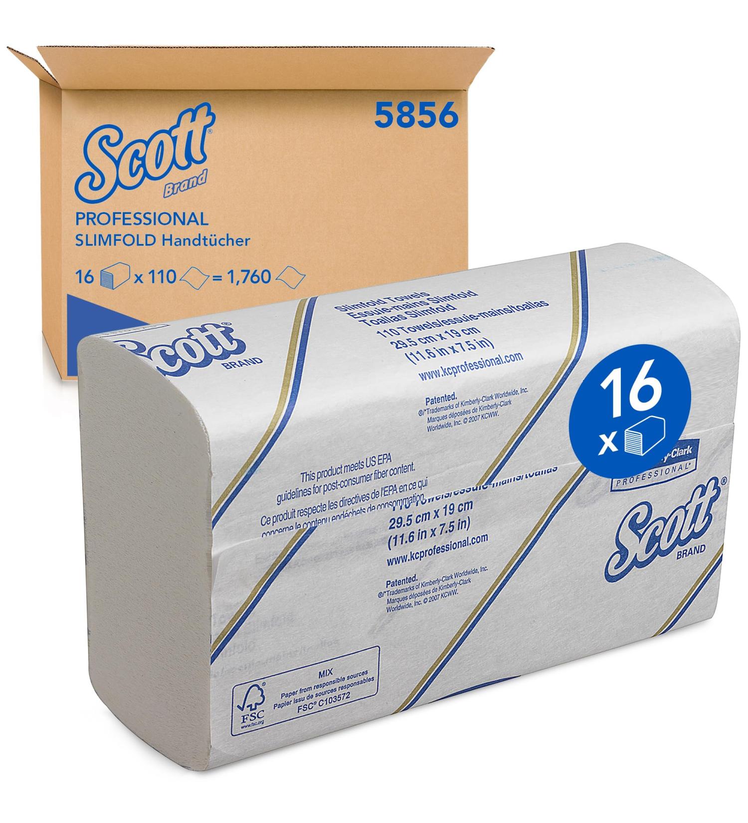Scott Folding Towels 5856 - Ultra-Absorbent Soft & Tear-Resistant 1-Layer Paper Towels (16 Packs x 110 Sheets) - International Shipping Available - Buy Online on GoSupps.com
