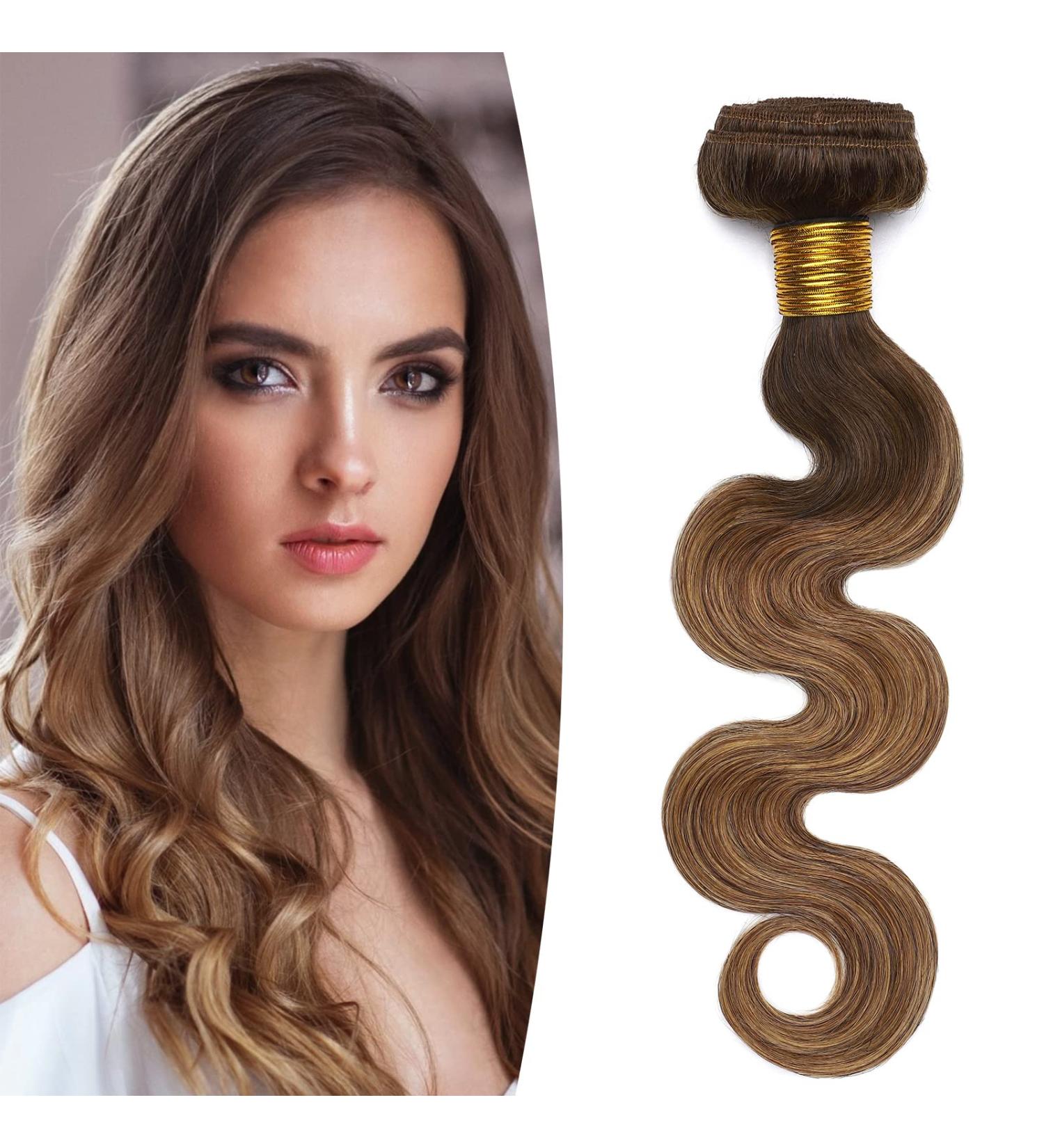 SEGO 22 Real Human Hair Weave Extensions - 100% Virgin Brazilian Body Wave in Medium Chestnut Brown - 1 Bundle - Buy Online on GoSupps.com